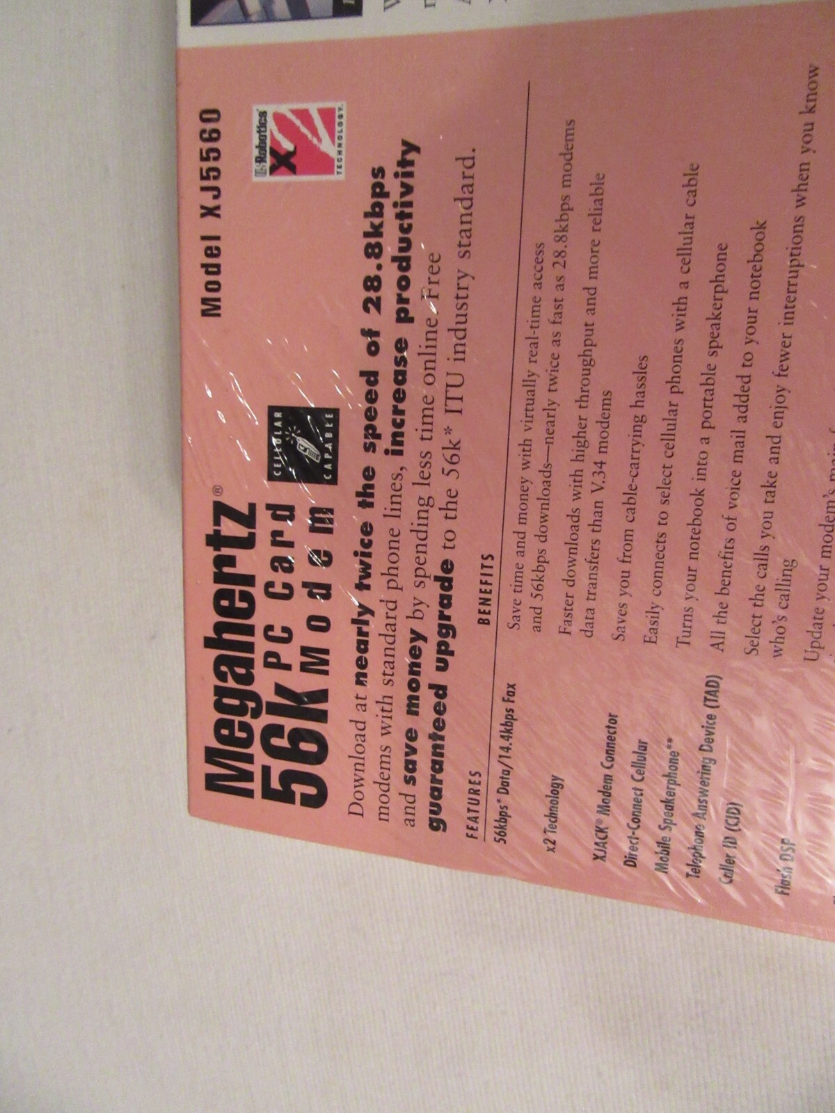 US Robotics Megahertz 56k PC Card Modem, Model XJ5560
