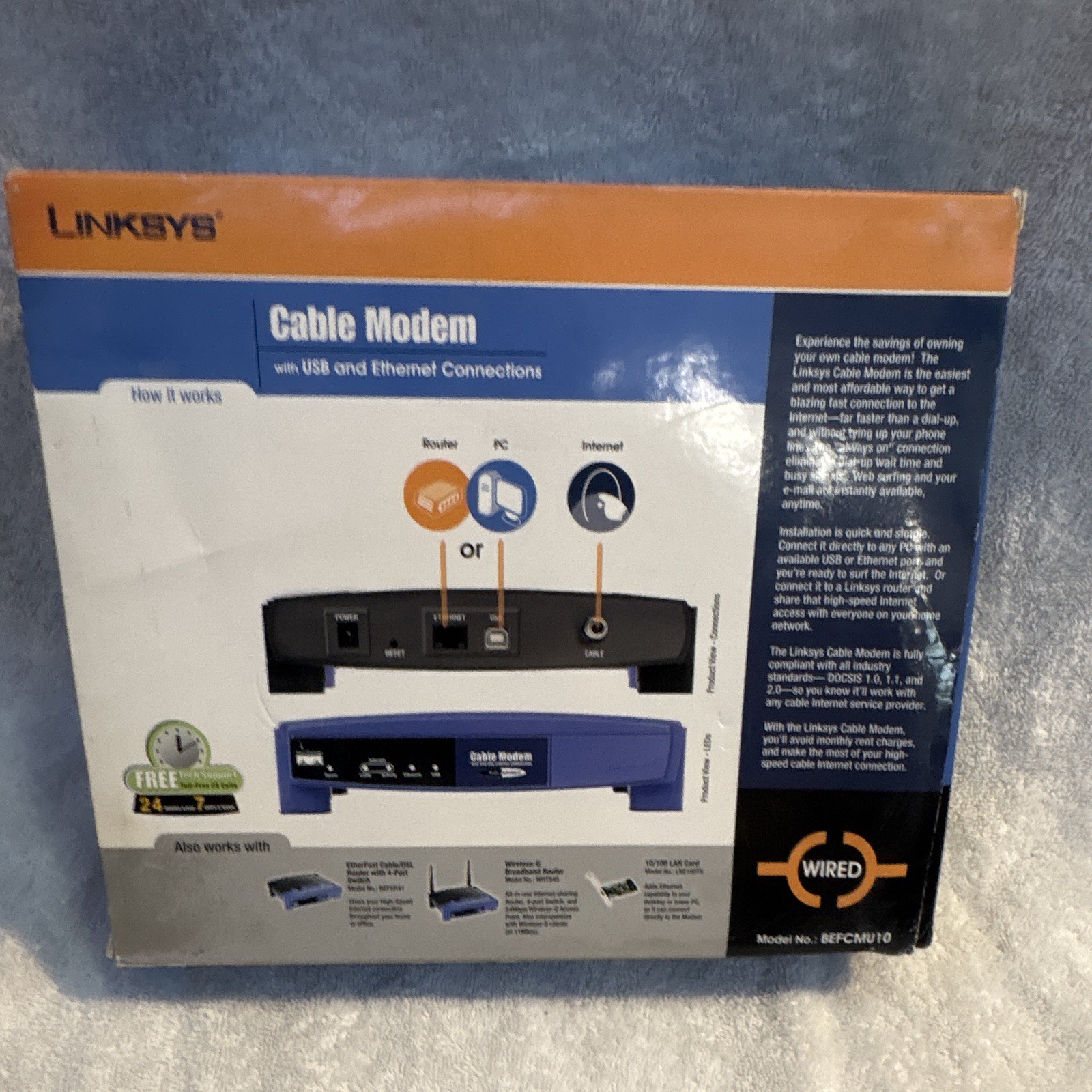 Linksys BEFCMU10 ver.3 EtherFast Cable Modem DOCSIS 1.0 USB Ethernet 38 Mbps