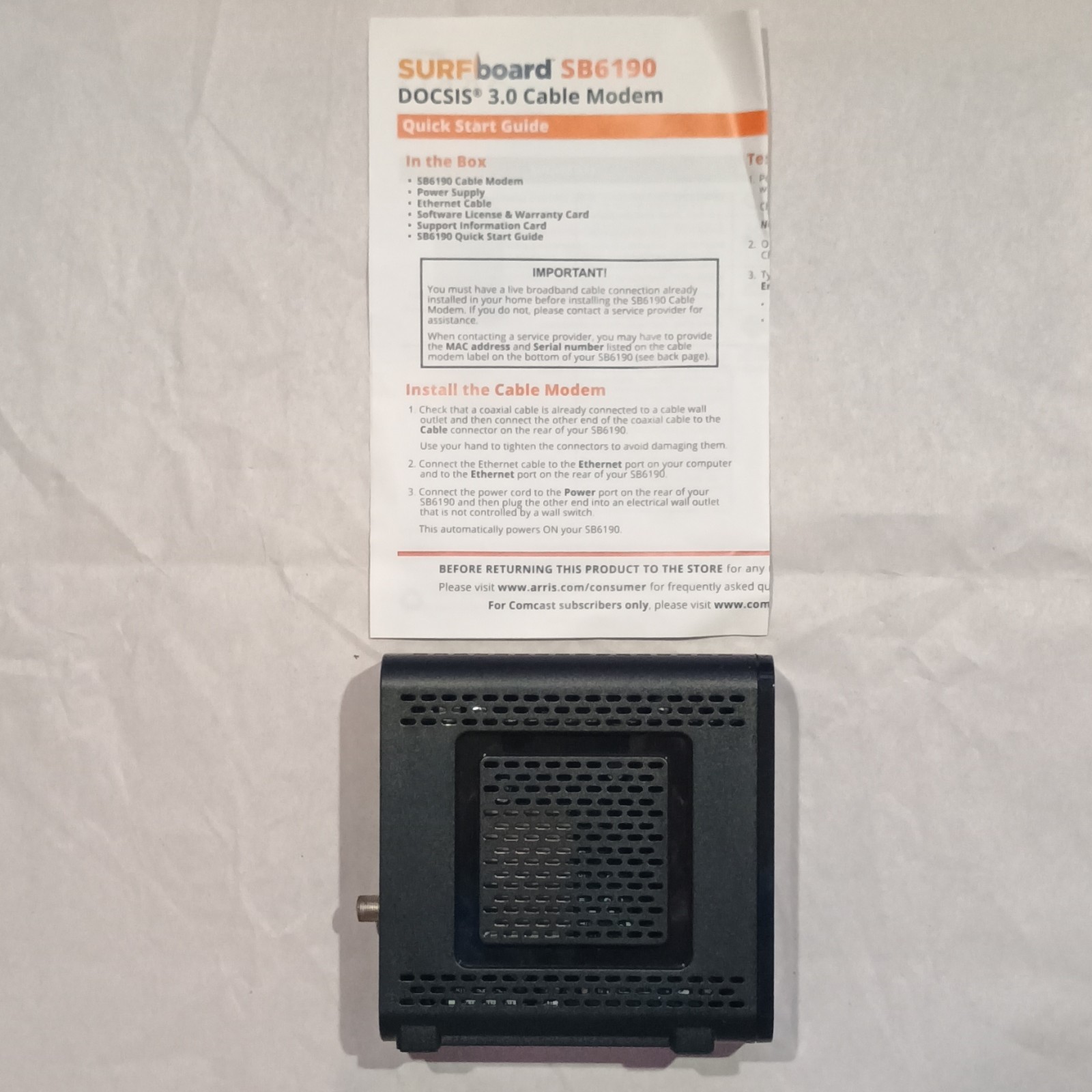 ARRIS SURFboard SB6190 DOCSIS 3.0 Cable Modem