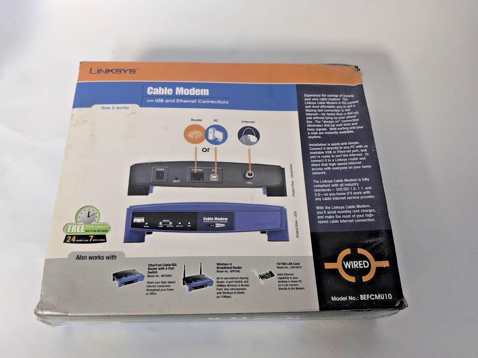 CISCO LINKSYS CABLE MODEM WITH USB AND ETHERNET CONNECTIONS BEFCMU10