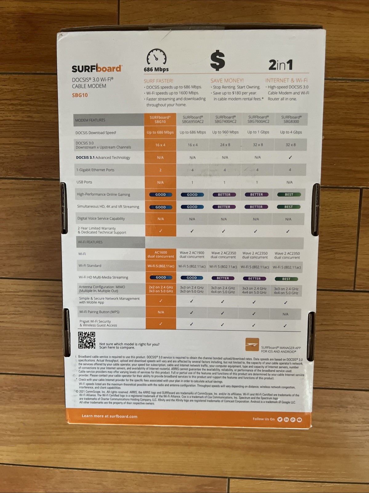 ARRIS SBG10 DOCSIS 3.0 Cable Modem Router Combo | AC1600 WiFi | 400 Mbps Max
