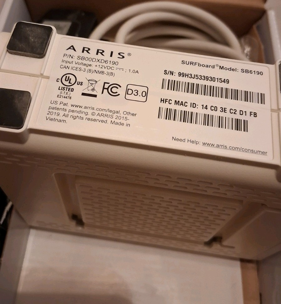 Arris Surfboard 3.0 Docsis Cable Modem Sb6190 1.4 GBPS Internet