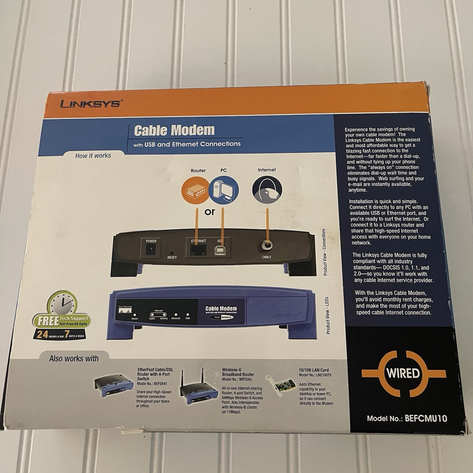 LINKSYS CABLE MODEM WITH USB AND ETHERNET CONNECTIONS MODEL BEFCMU10