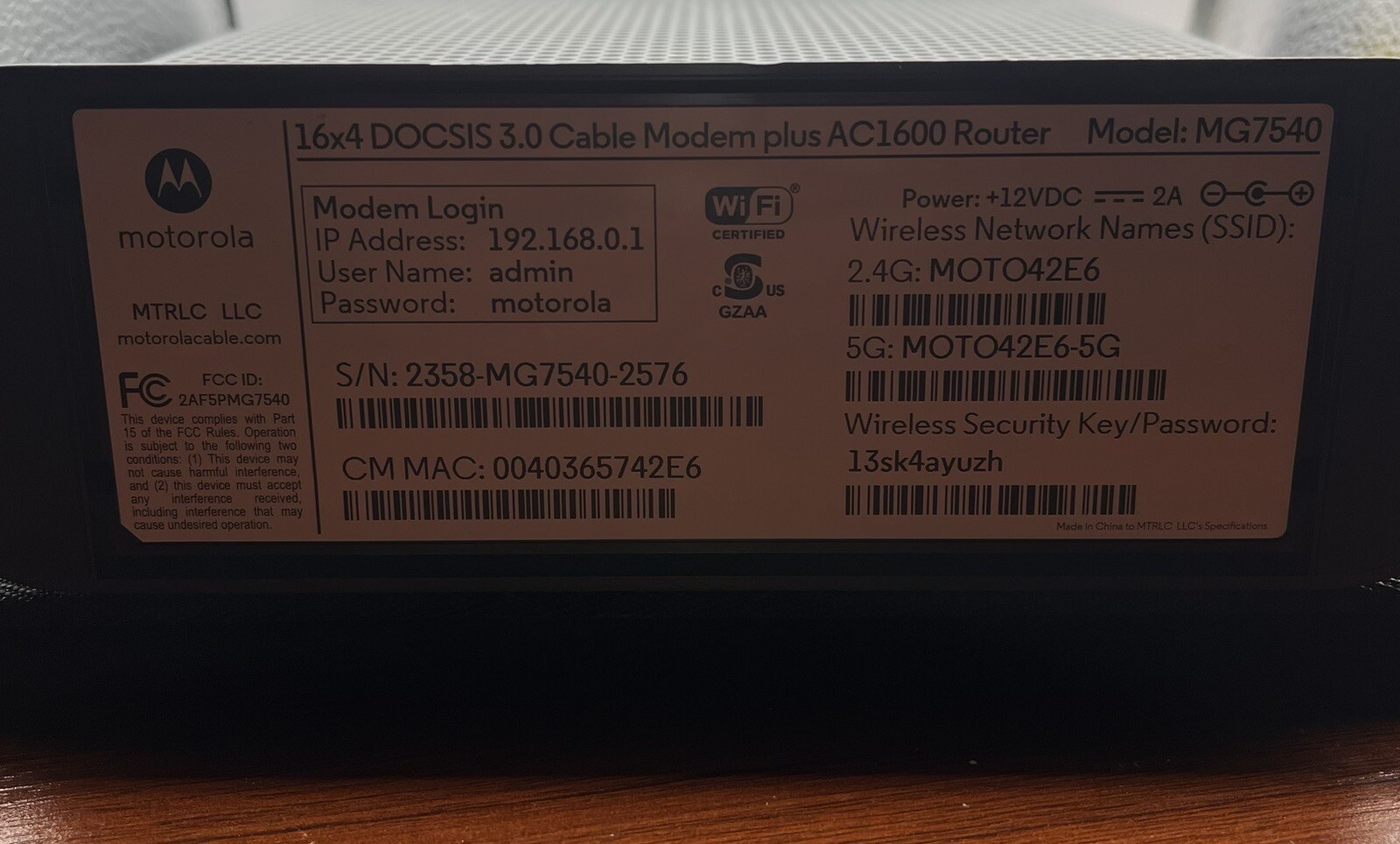 Motorola MG7540 DOCSIS 3.0 16×4 Dual Wifi Cable Modem Gateway🔥🔥