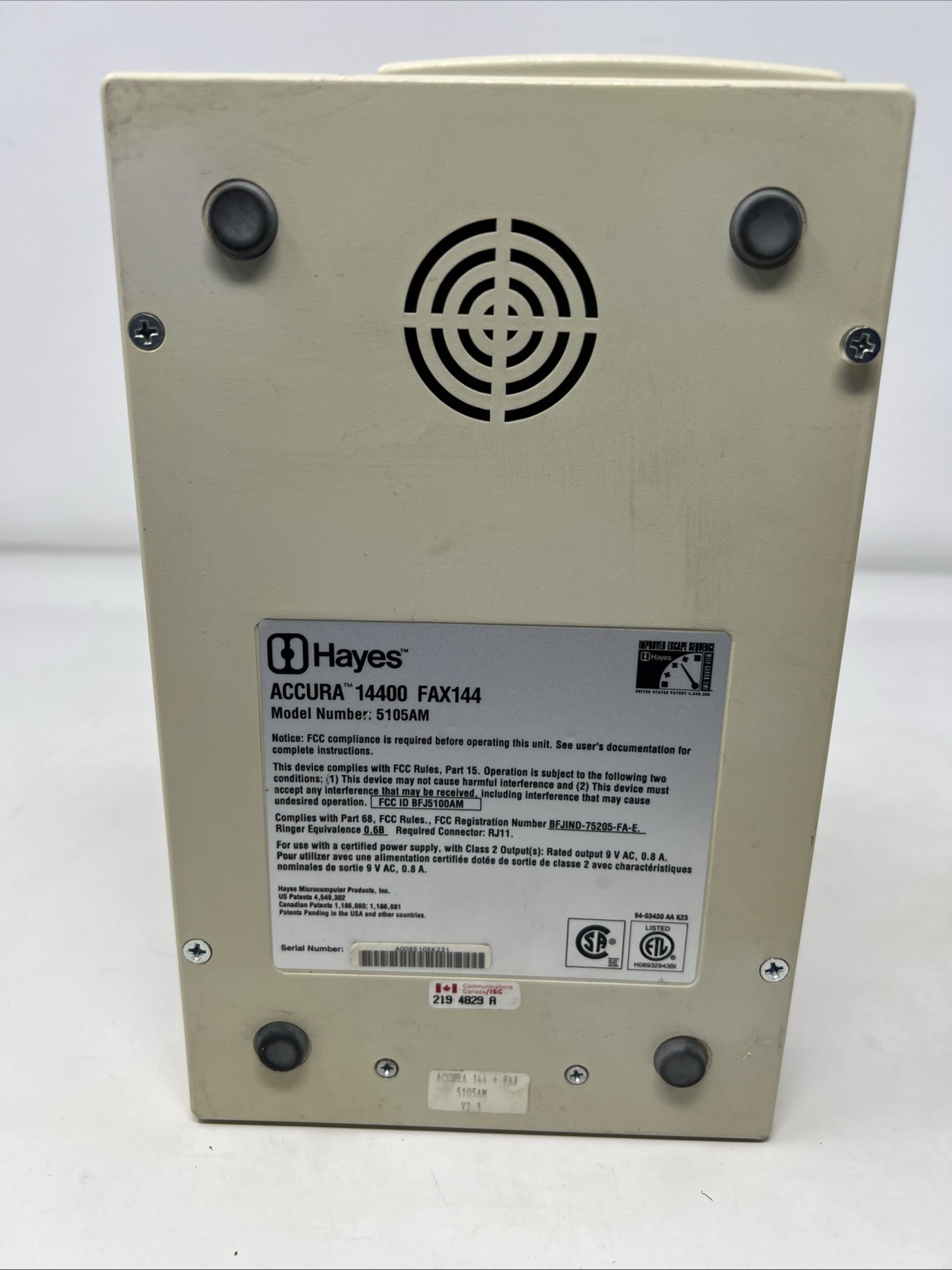 Hayes Accura 14400 144 Fax Modem 5105AM Untested