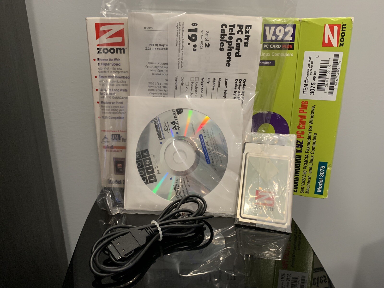 ZOOM MODEM 3075 56K PCMCIA PC CARD V.92/V.90 Faxmodem Windows Macintosh Vintage