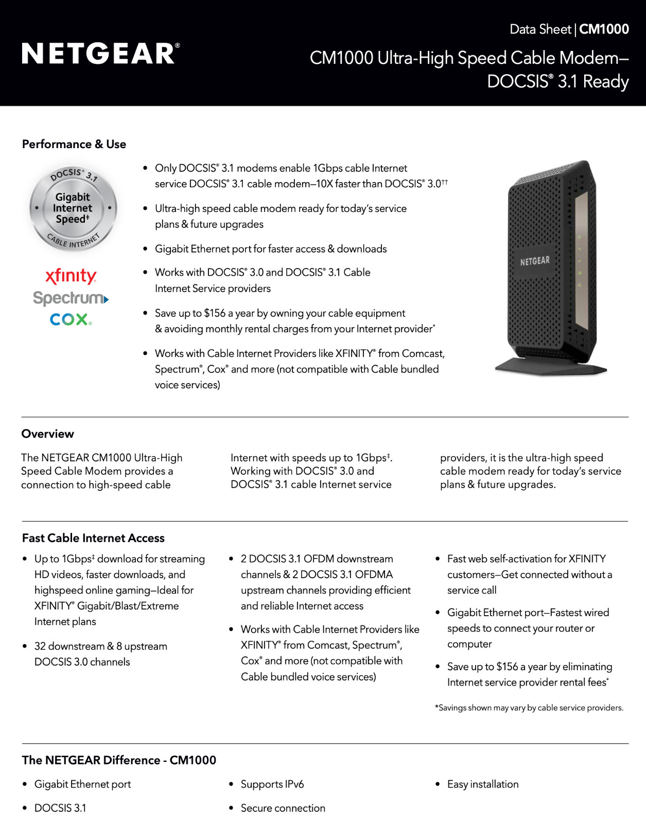 Netgear CM1000v2 Nighthawk DOCSIS 3.1 Cable Modem