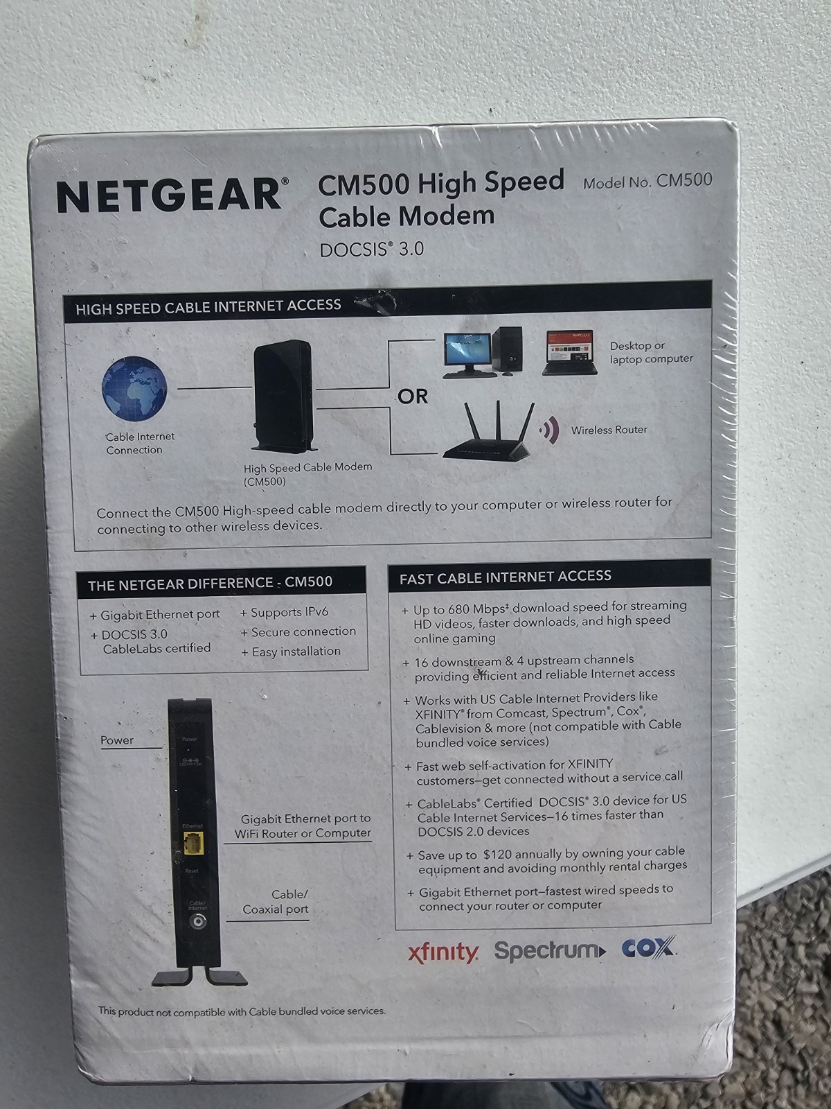 NETGEAR CM500 DOCSIS 3.0 Cable Modem 680 Mbps IPv6 1 LAN Gigabit Black