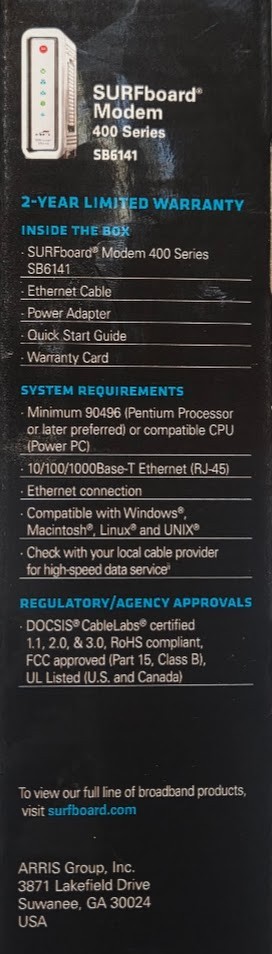 ARRIS SURFboard SB6141 Docsis 3.0 Cable Modem New Open Box