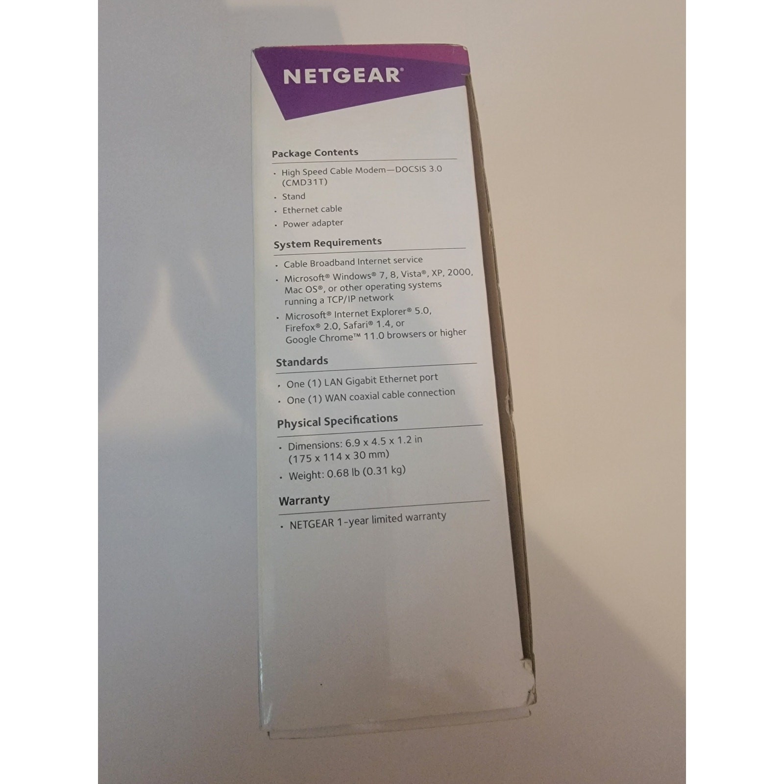 Netgear CMD31T High-Speed Cable Modem DOCSIS 3.0 Brand New