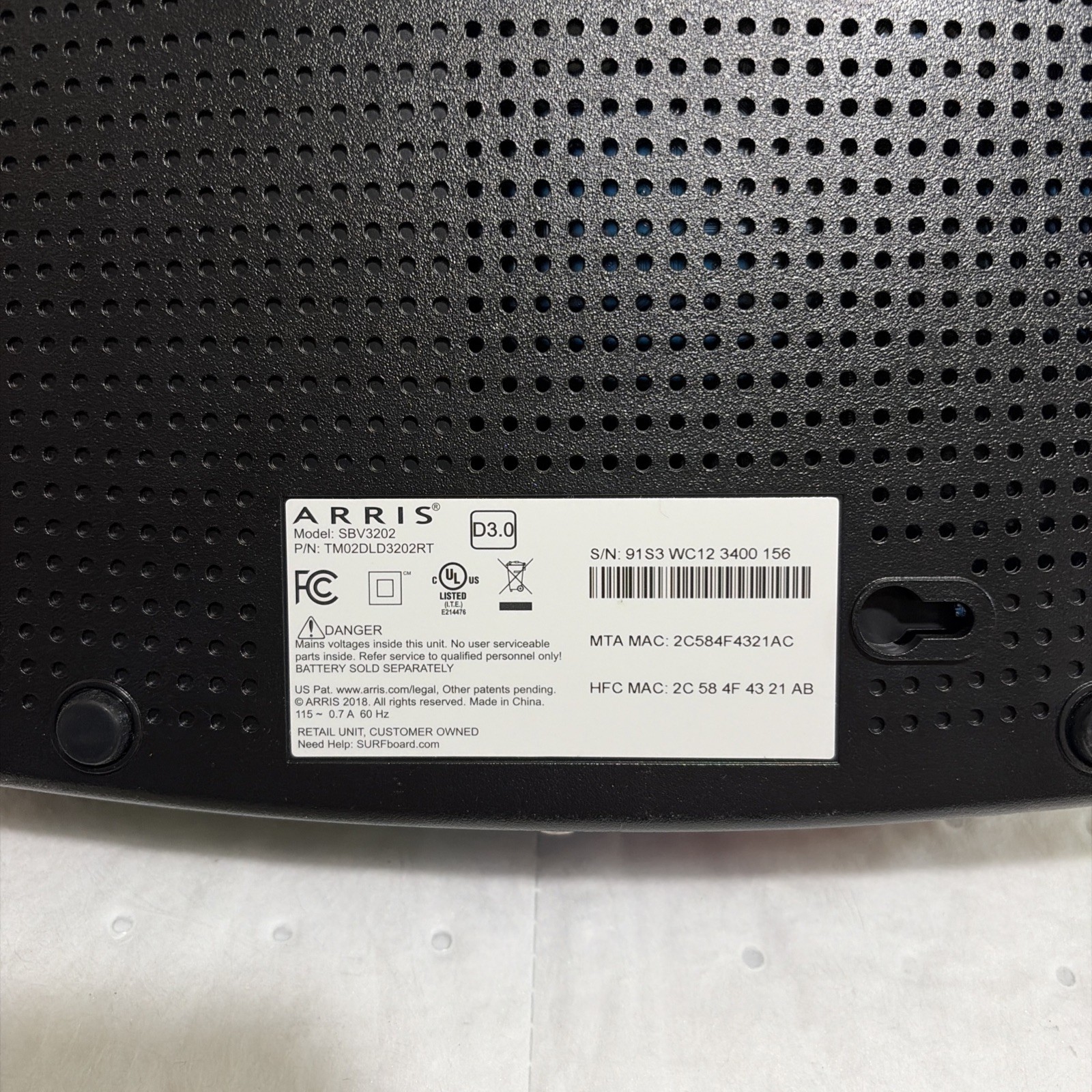 Modem ARRIS Surfboard SBV3202 DOCSIS 3.0 Cable Modem Comcast Xfinity (TESTED)