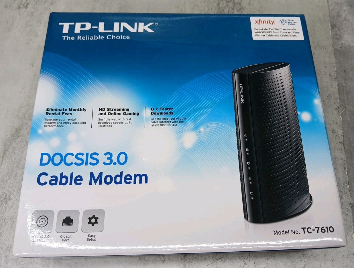 TP-LINK TC-7610 DOCSIS 3.0 Cable Modem with Power Adapter