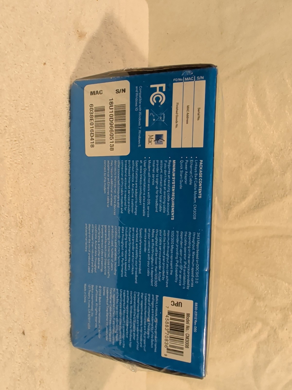 Linksys CM3008 DOCSIS 3.0 Up To 343 Mbps 8 x 4 Cable Modem New Factory Sealed