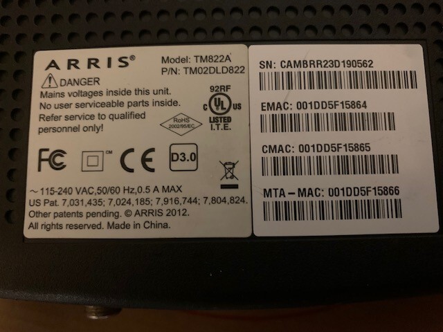 ARRIS CABLE MODEM TM822A