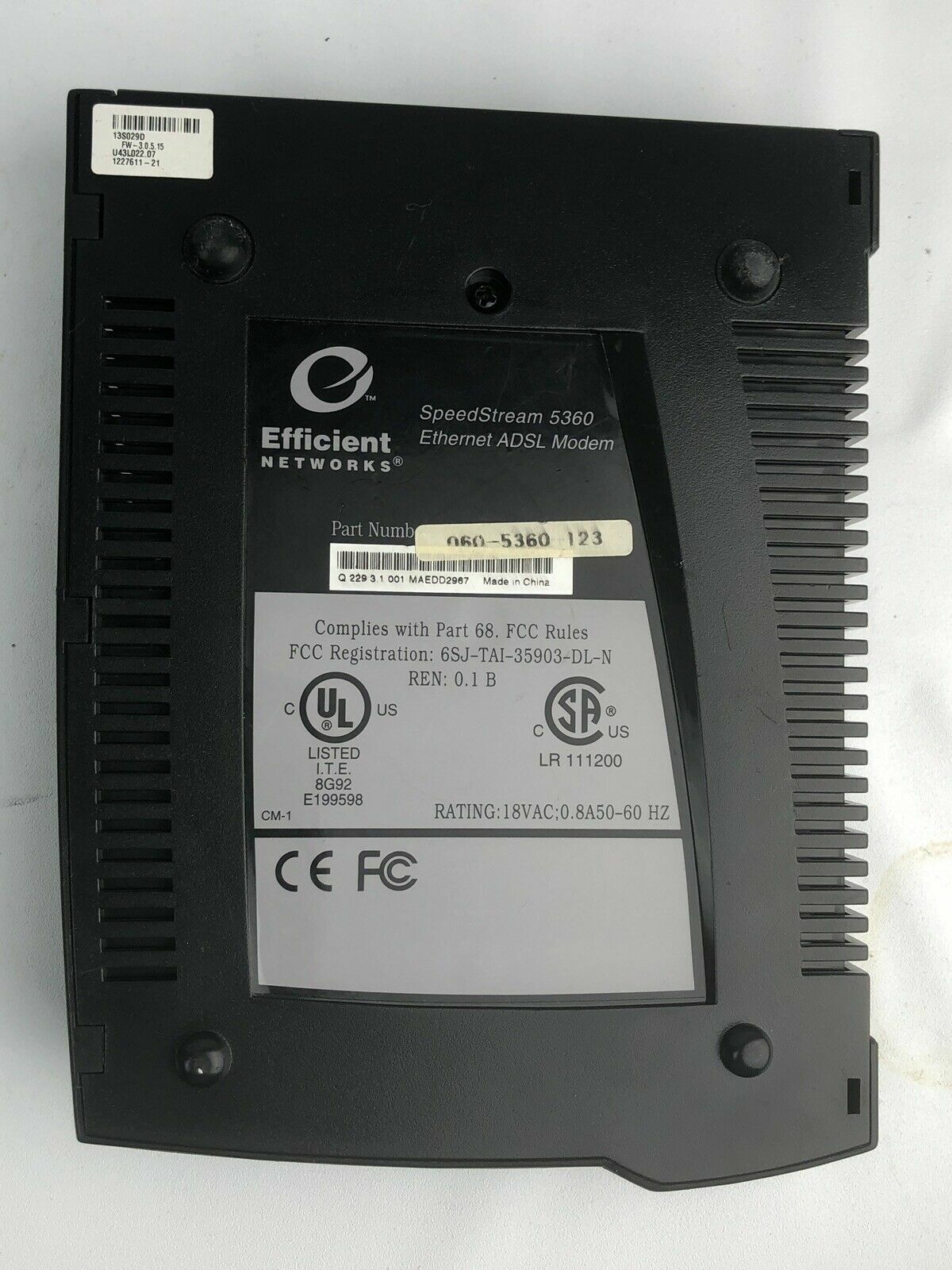 SpeedStream 5360 Ethernet ADSL PC Modem Fast by Efficient Networks With Adapter