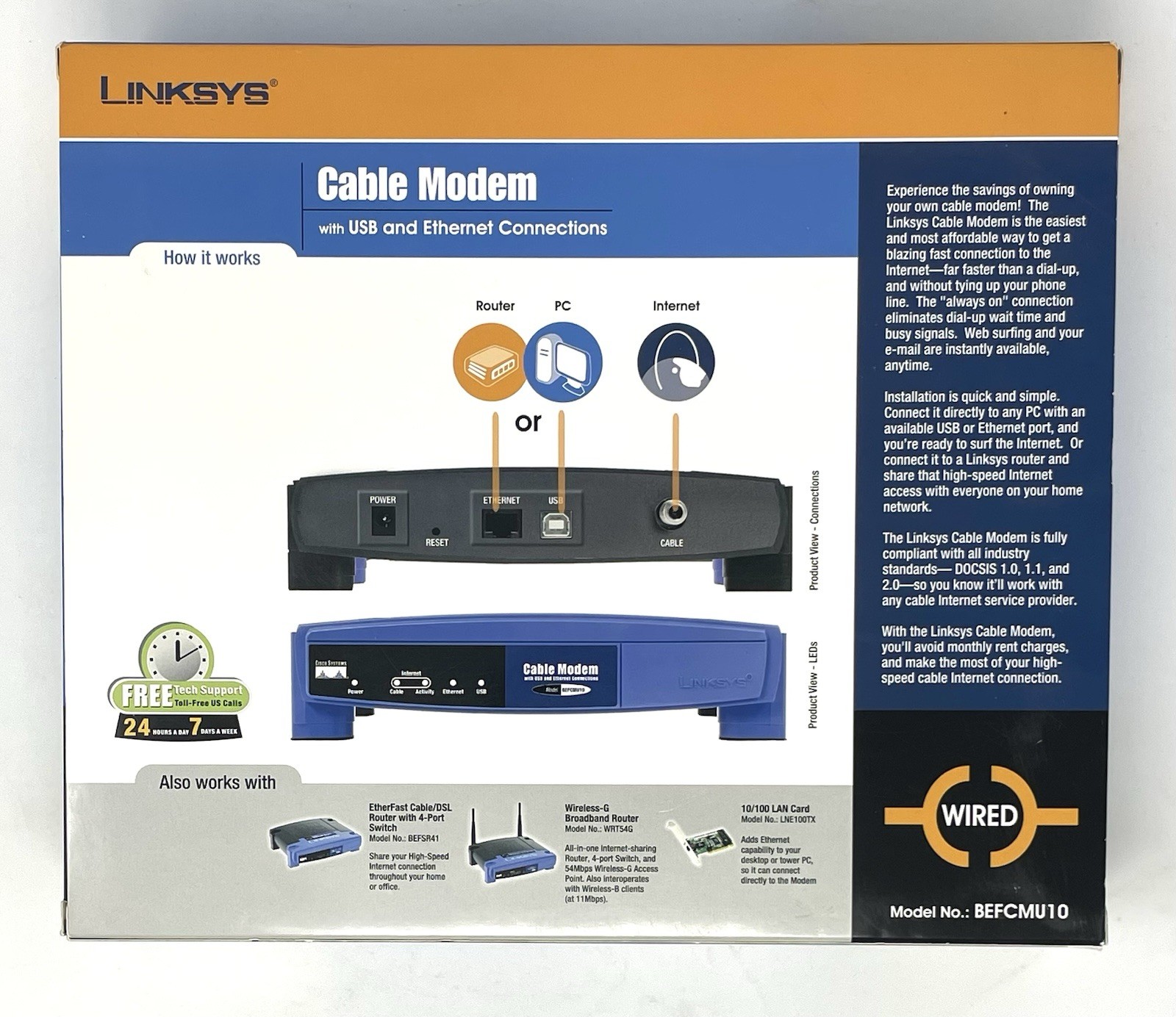 Linksys BEFCMU10 Cable Modem with USB and Ethernet Connections NIB