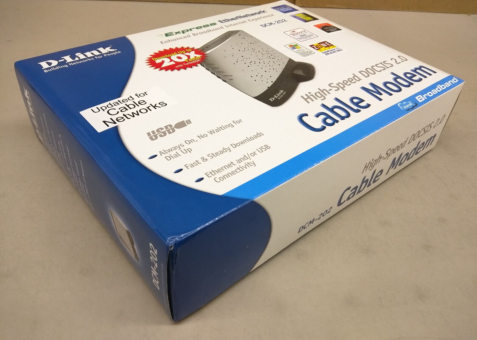 D-Link DCM-202 Cable Modem EUC Ethernet USB Stand CD-ROM
