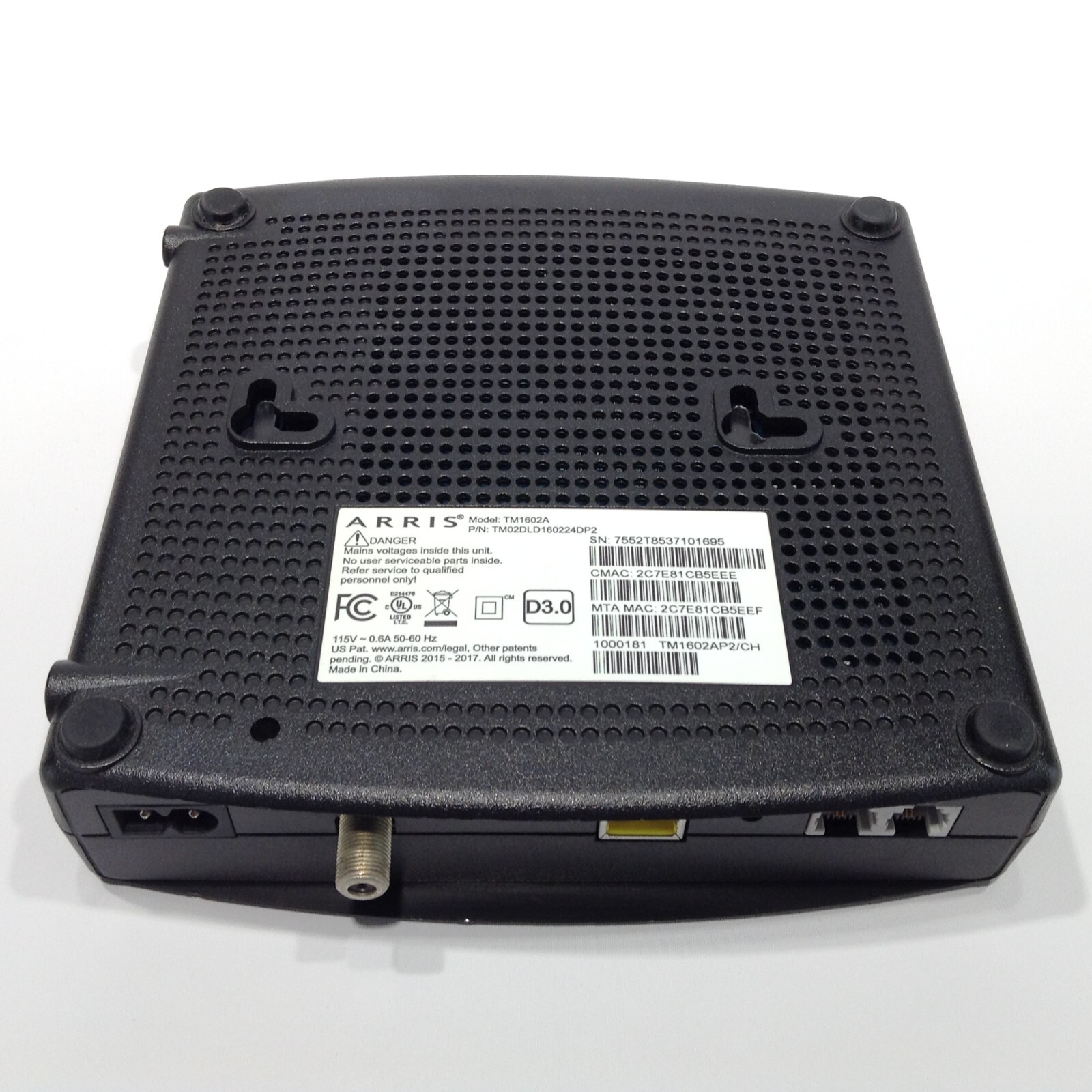 ARRIS Touchstone TM1602A Telephony Cable Modem16x4 Docsis 3.0 – MODEM w/ CORDS