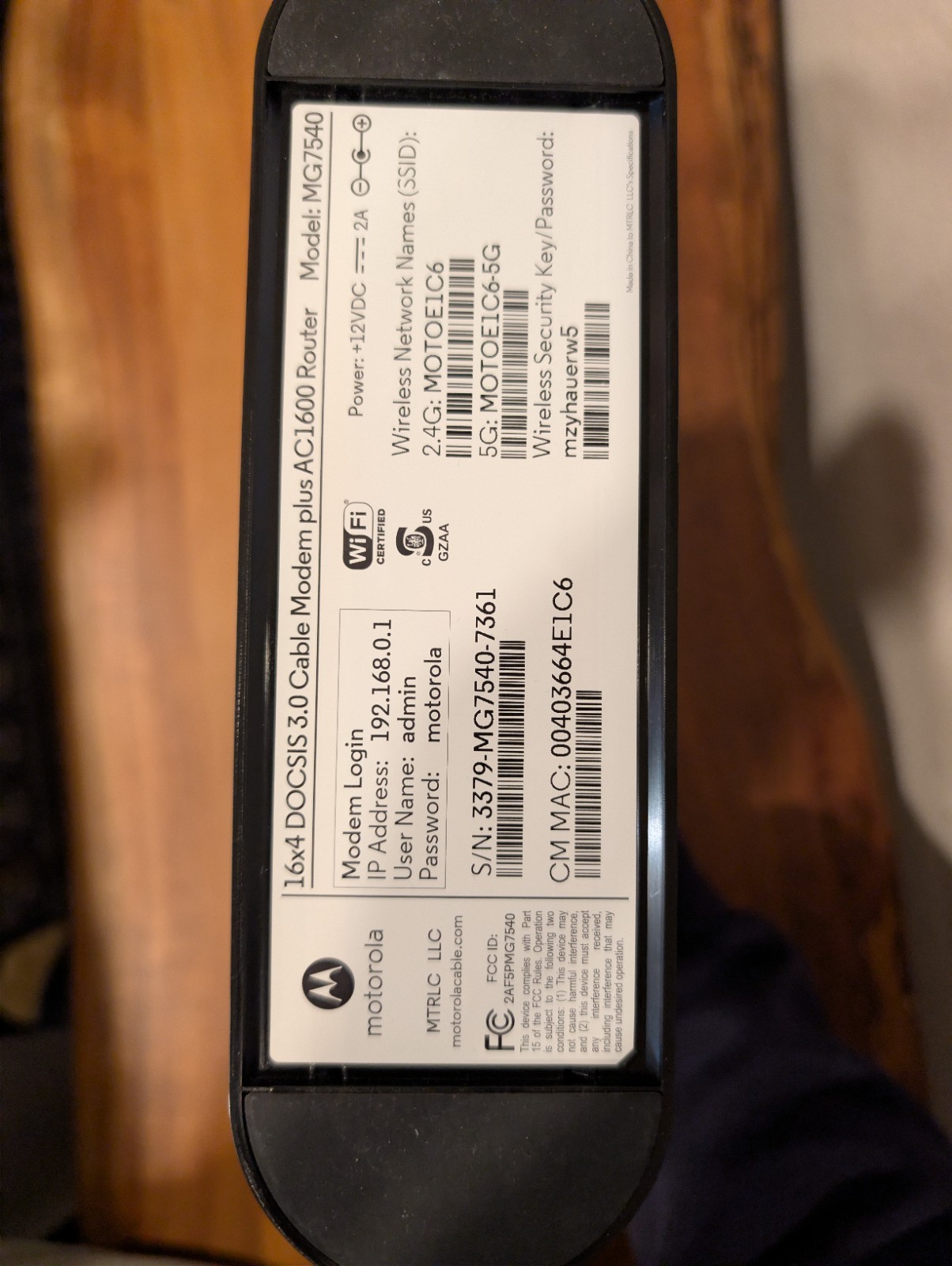 Spectrum Cox Xfinity Motorola MG7540-10 16×4 Cable Modem AC1600 Wifi Router