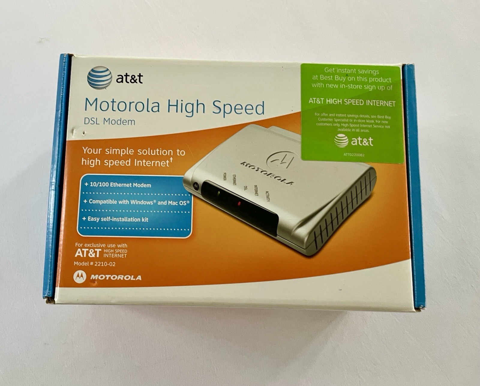 Motorola High Speed DSL Modem MSTATEA 2210-02-1022 AT&T Internet w/ Accessories