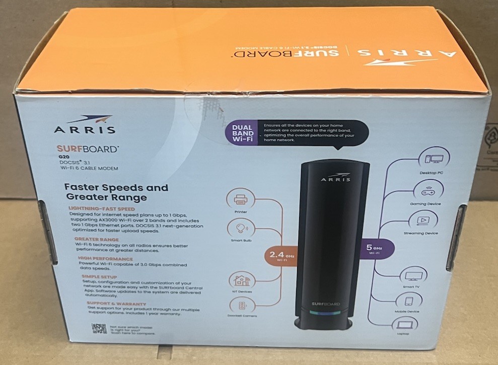 NEW (Open Box) ARRIS G20 DOCSIS 3.1 Cable Modem & AX3000 WiFi 6 Router FAST SHIP