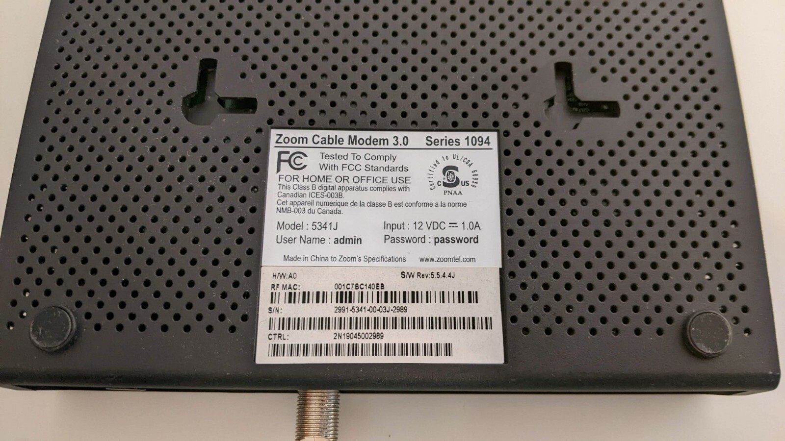 Zoom Cable Modem 3.0 – Series 1094 Model 5341J DOCSIS 3.0 Used