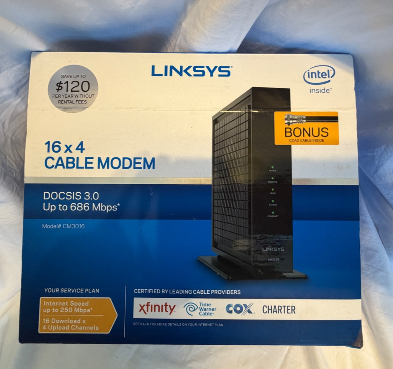 LINKSYS 16 x 4 Cable Modem | 16 x 4 Bonded Channels | DOCSIS 3.0 | CM3016