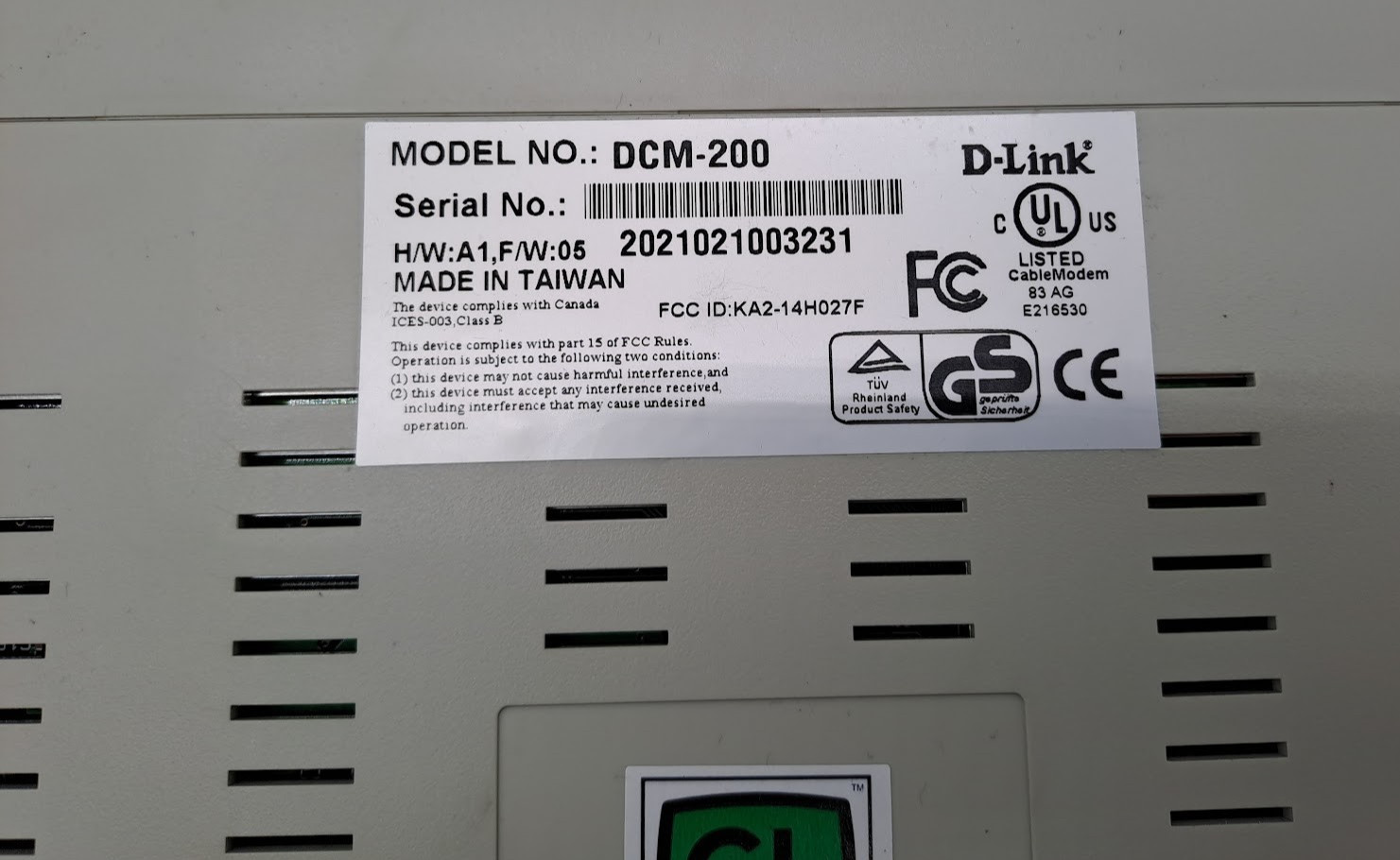 D-LINK HIGH SPEED CABLE MODEM DCM-200