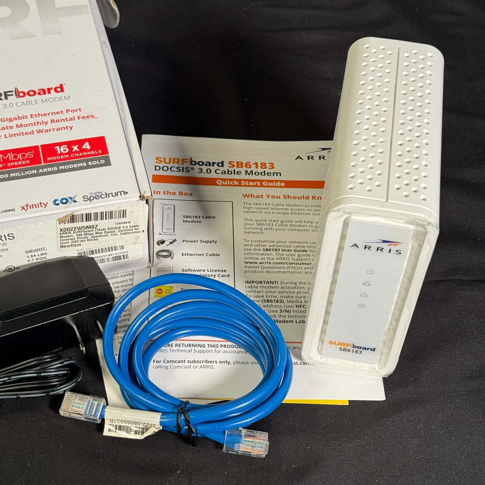 ARRIS SURFboard SB6183 DOCSIS 3.0 Cable Modem 16×4 686Mbps Gigabit Tested White