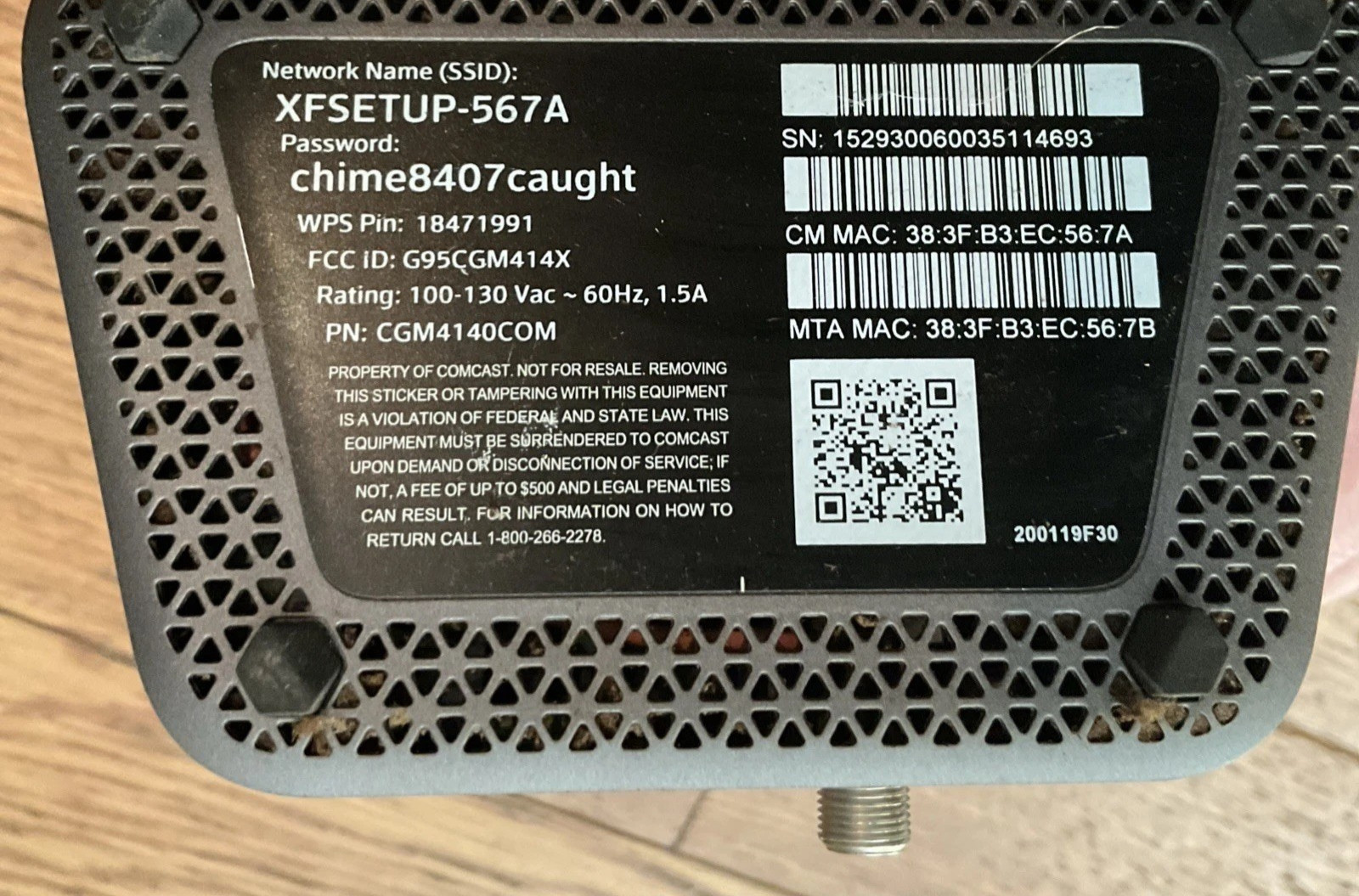 Xfinity XB6-A WIFI Router & Modem No Power Cord For Parts or Not Working