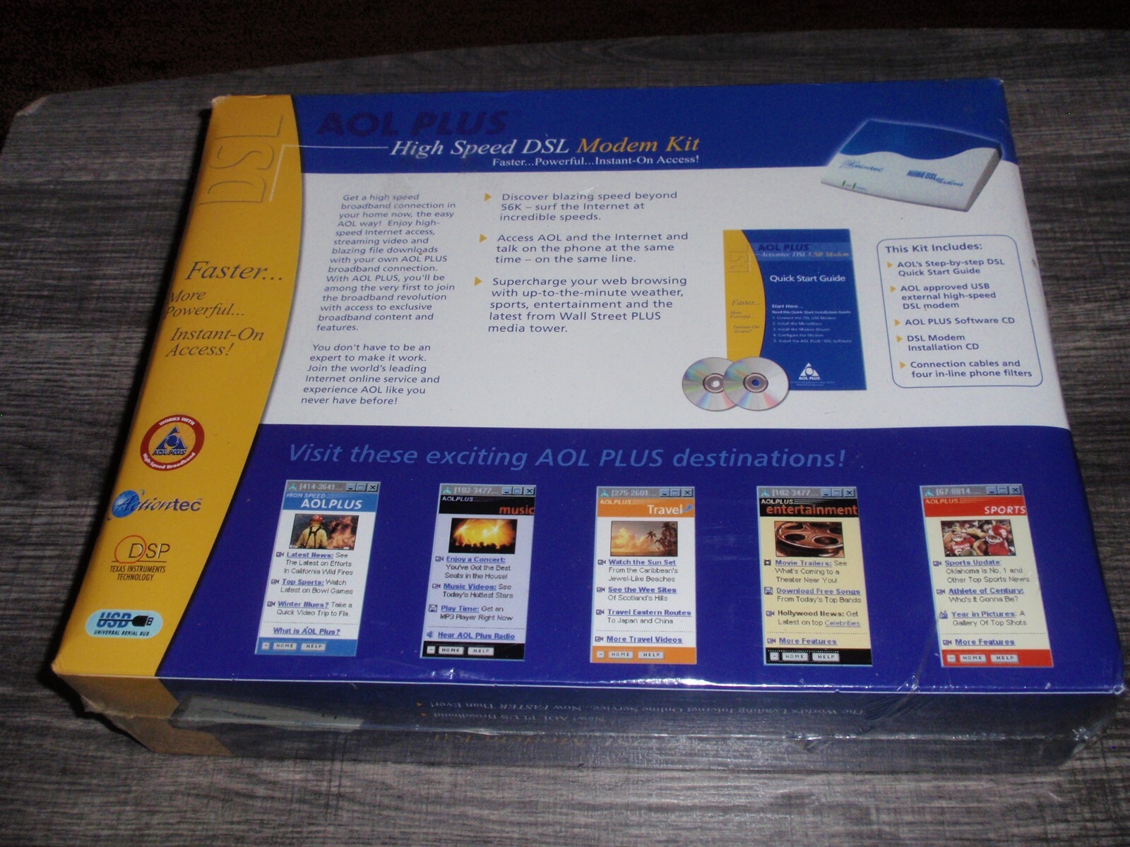 AOL Plus High Speed DSL Modem Kit New Complete Sealed In Box Actiontec Qwest USB