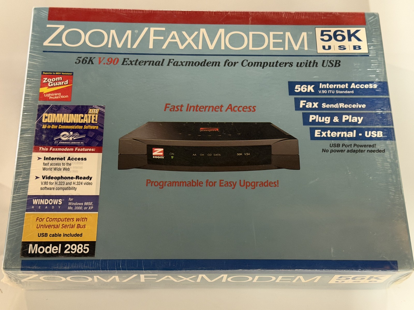 Zoom FaxModem Model 2985 External 56k USB, New In Box, Vintage Old Stock