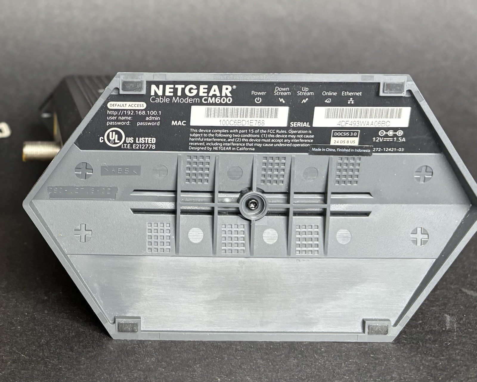 Netgear CM600 High Speed Cable DOCSIS 3.0 Modem 24×8 channels Up To 960 MBPS