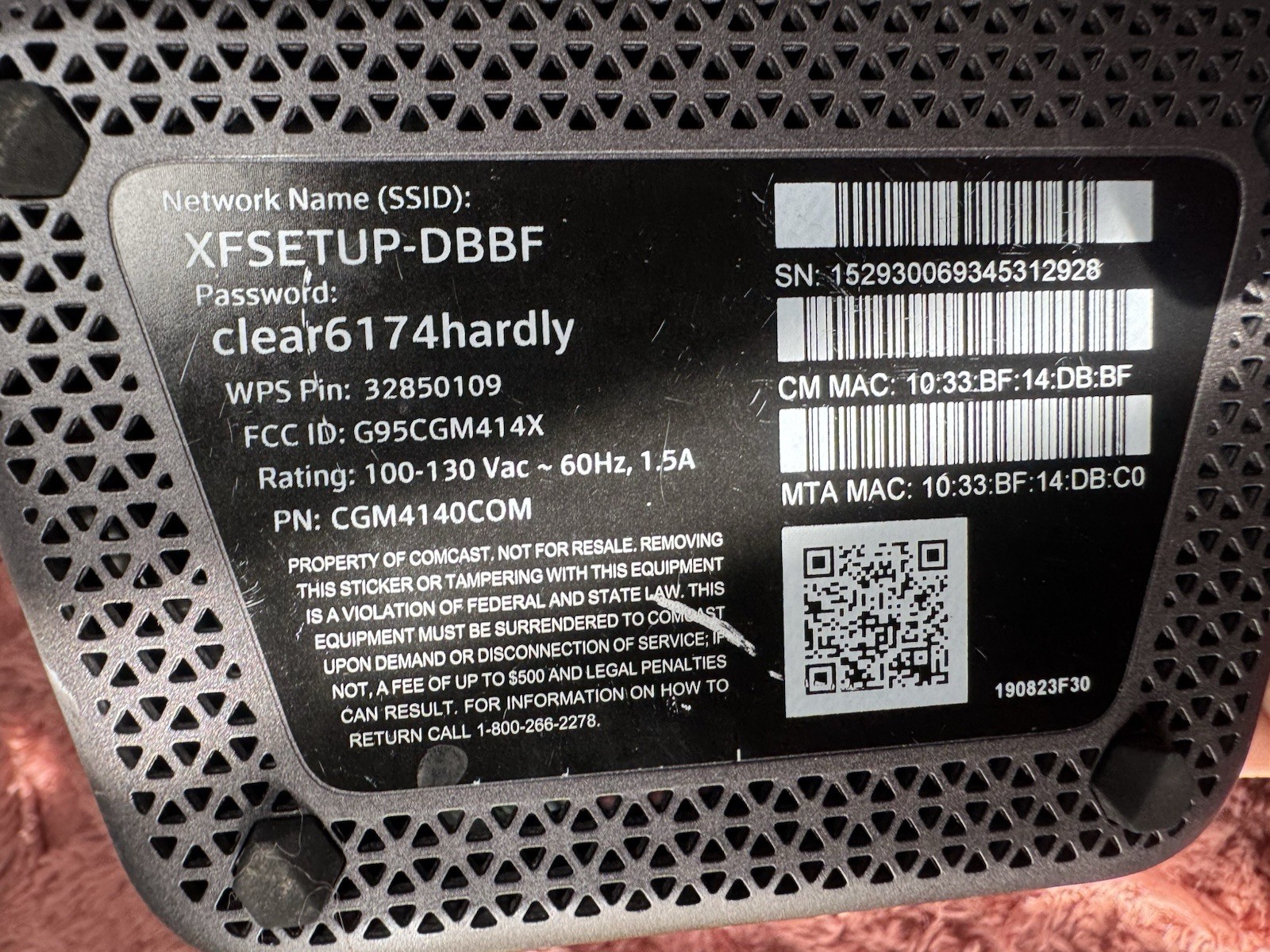 XFINITY Comcast XB6-T WiFi Router and Modem Black Power Cord