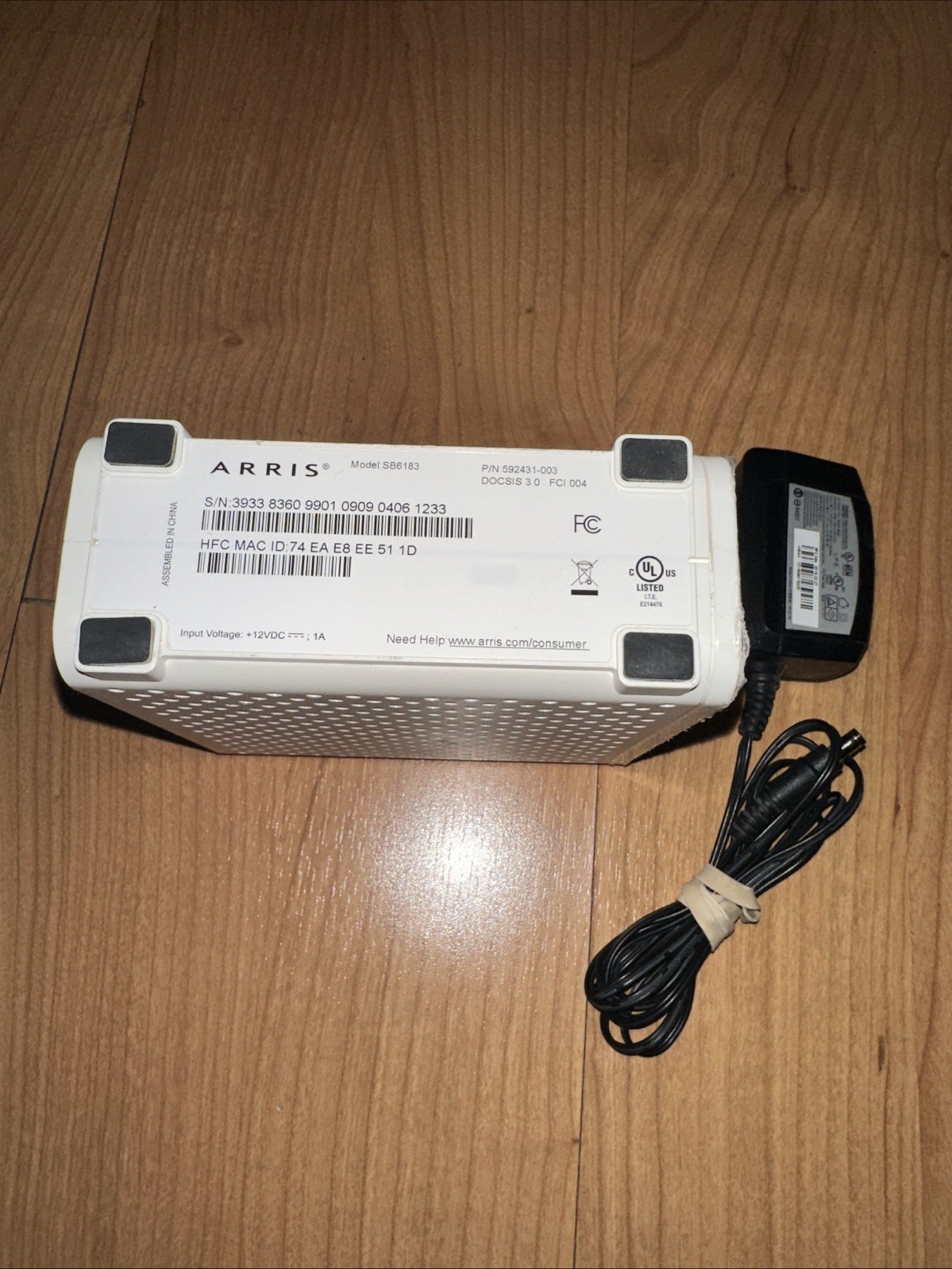ARRIS SURFboard SB6183 Cable Modem DOCSIS 3.0 White with AC Power Adapter