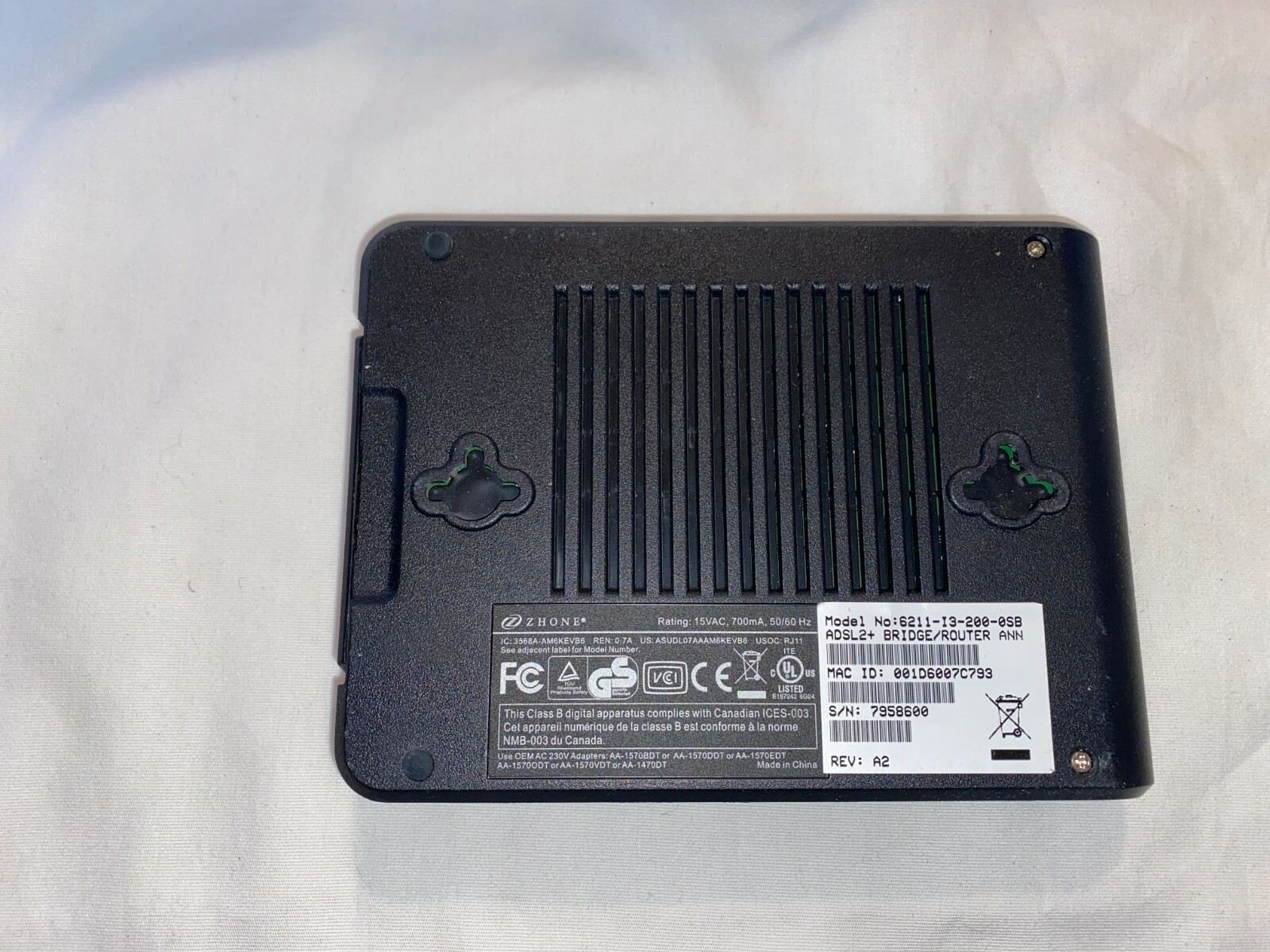 SPRINT Zhone 6211-I3-200 ADSL2+ BLACK DSL Internet BRIDGE ROUTER MODEM
