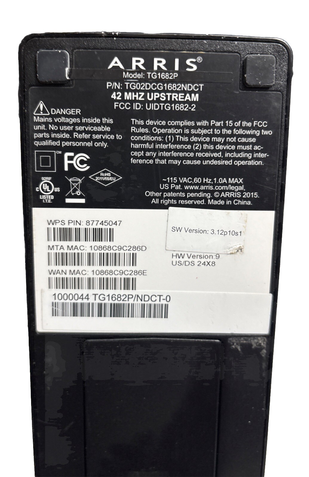 Xfinity Arris TG1682G Dual Band Wireless 802.11ac Cable Modem and Wi-Fi Router
