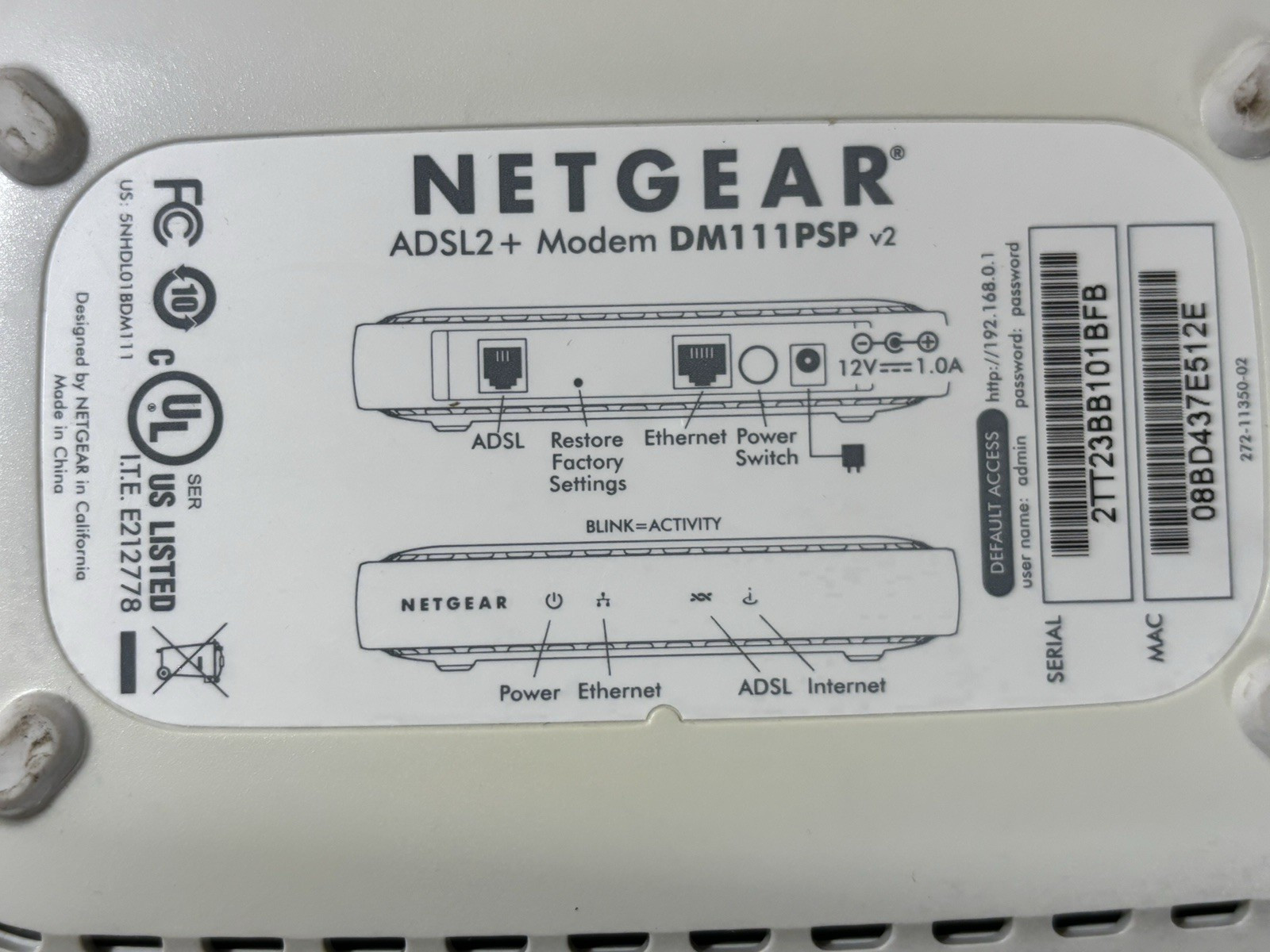 NETGEAR Broadband ADSL2+ Modem DM111PSP DSL Modem