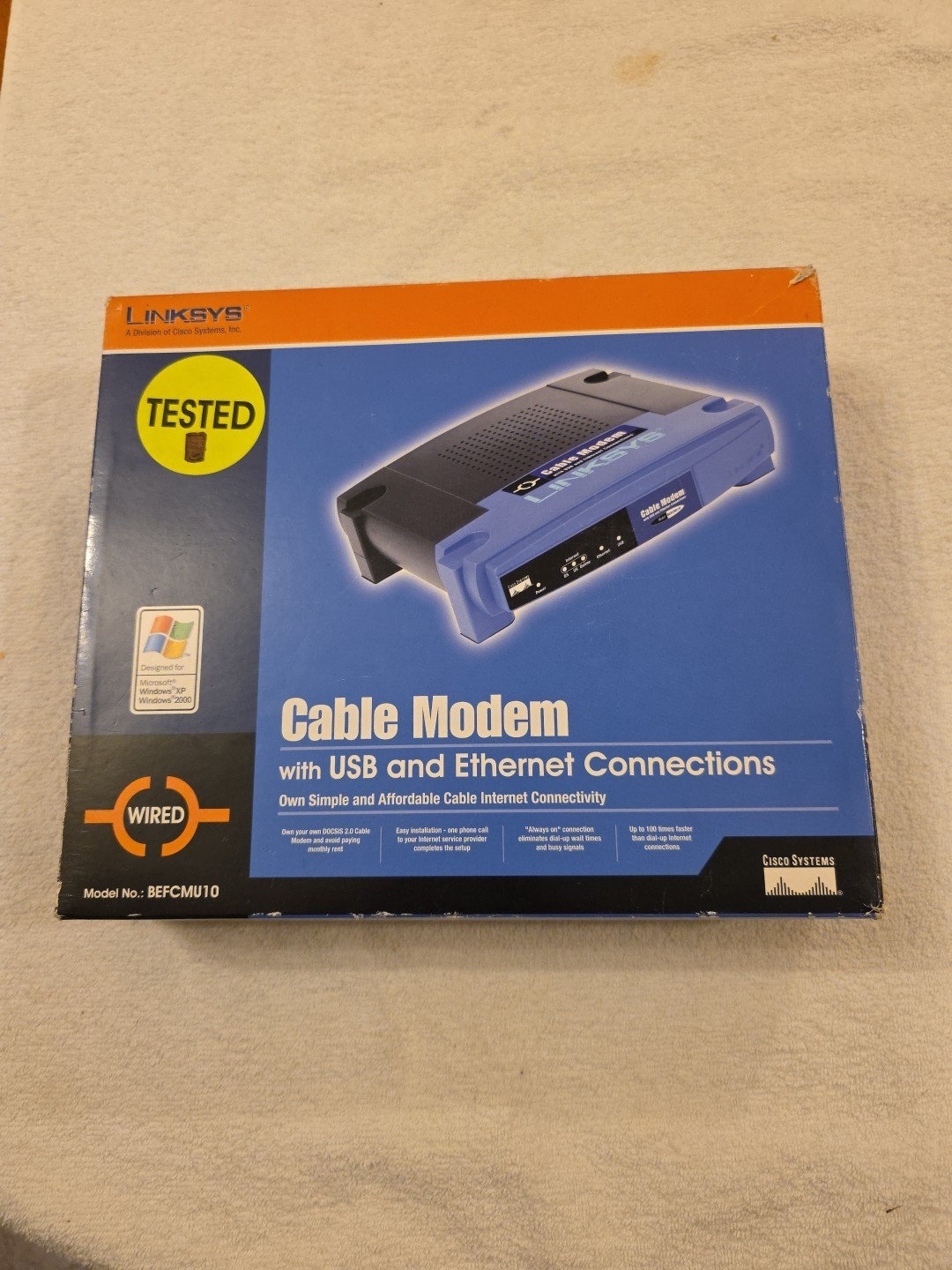 Linksys BEFCMU10 Cable Modem USB Ethernet Connections New In The Box
