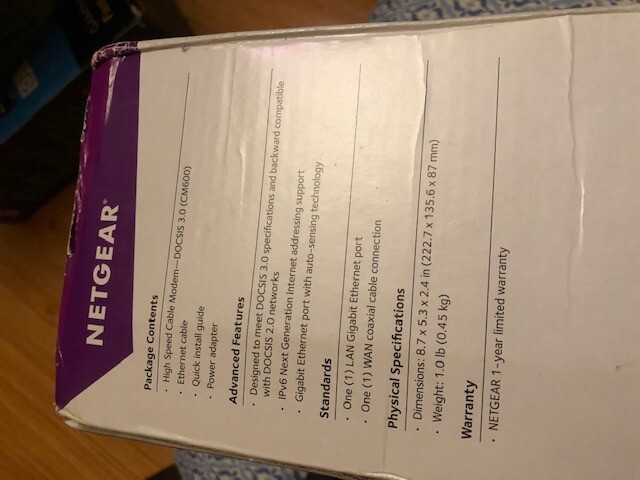NETGEAR CM600 HIGH SPEED CABLE MODEM DOCSIS 3.0 XFINITY SUPPORT