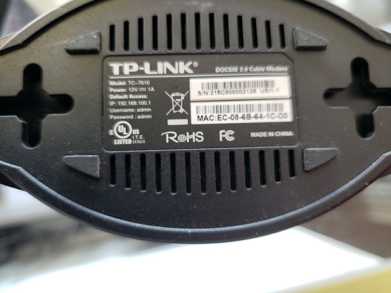 TP-LINK TC-7610 DOCSIS 3.0 Cable Modem with Power Adapter free ship