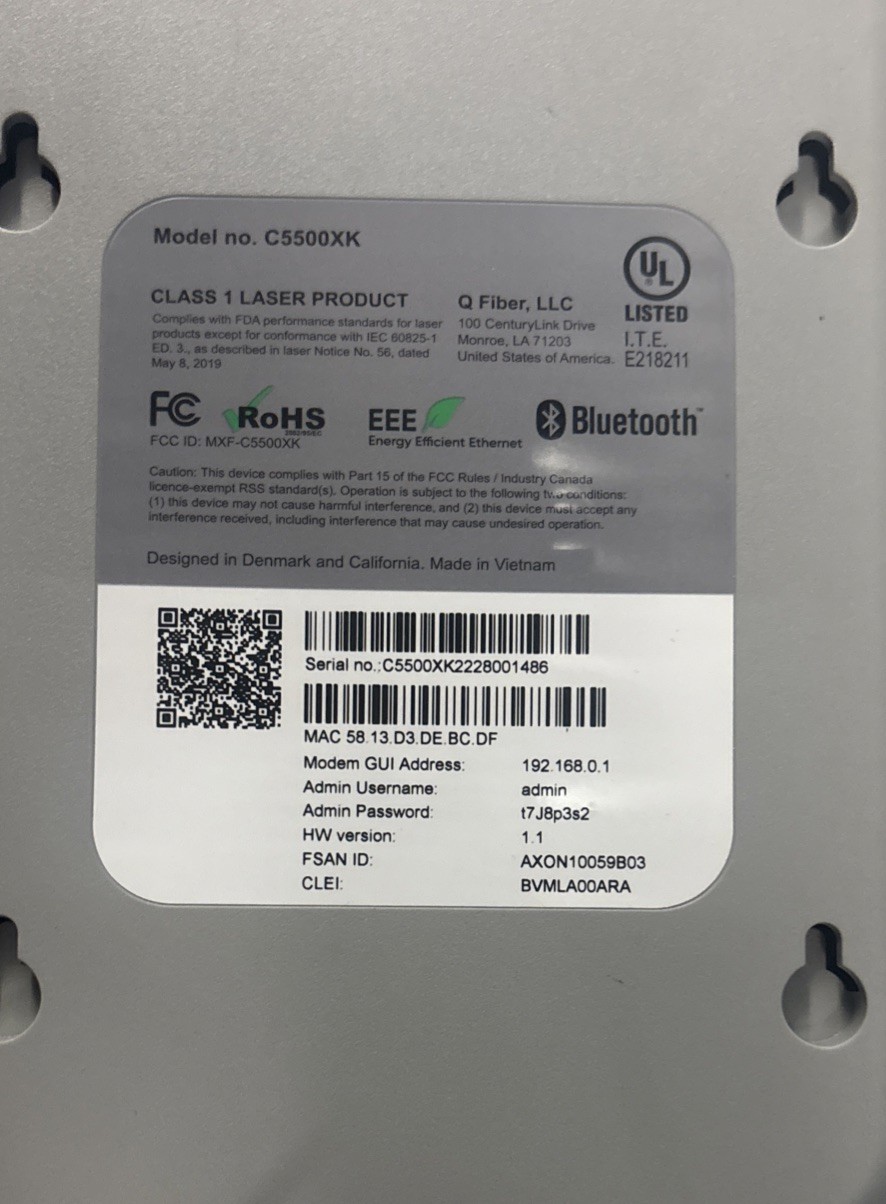 Quantum Fiber C5500XK High Performance Modem