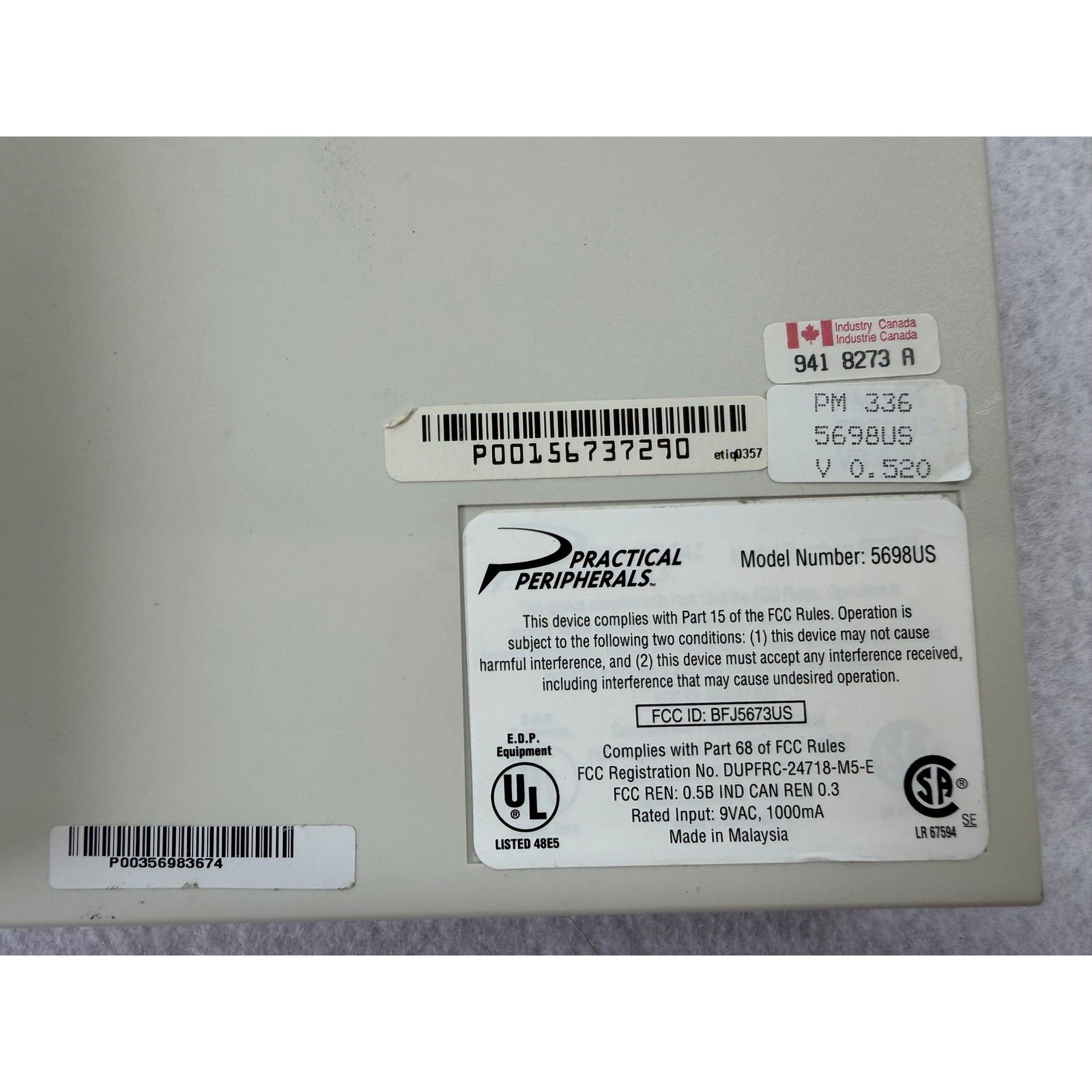 Practical Peripherals PM336 5698US External Modem Vintage Beige Desktop Network