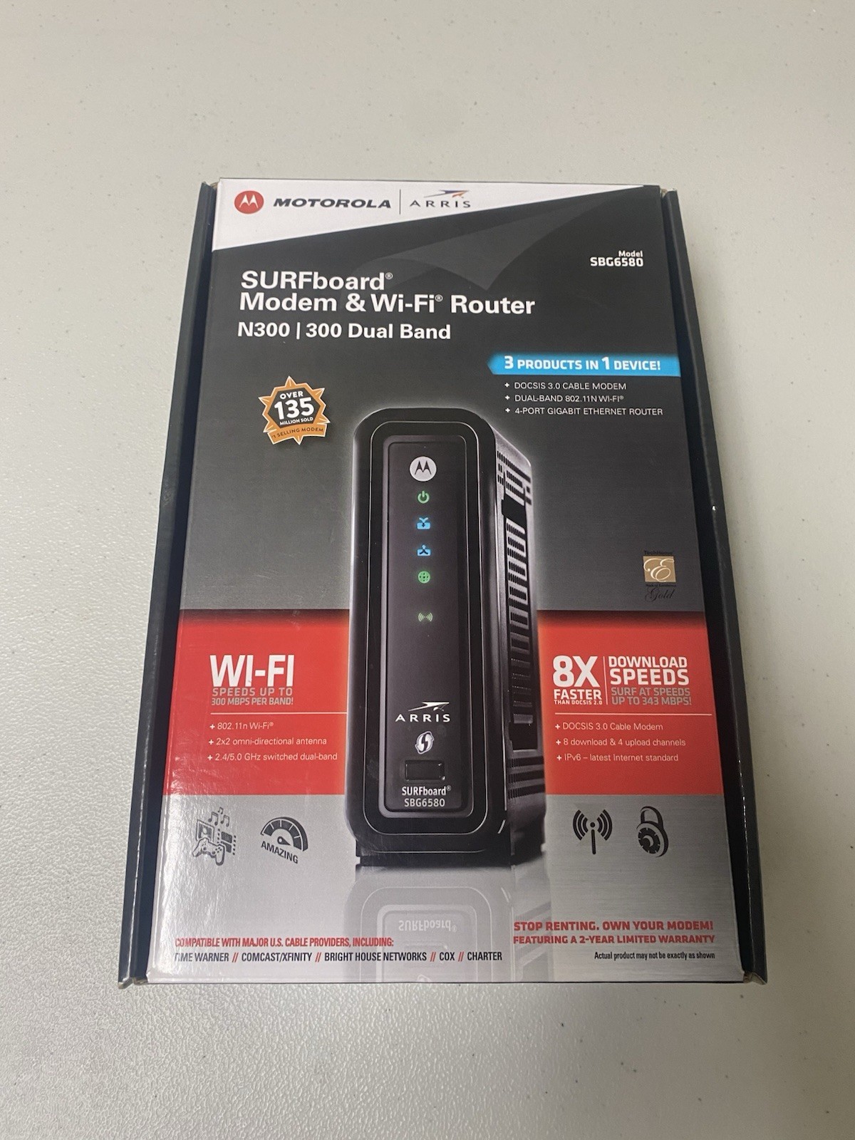 Motorola ARRIS SURFboard SBG6580 DOCSIS 3.0 Cable Modem and Wi-Fi Router N300