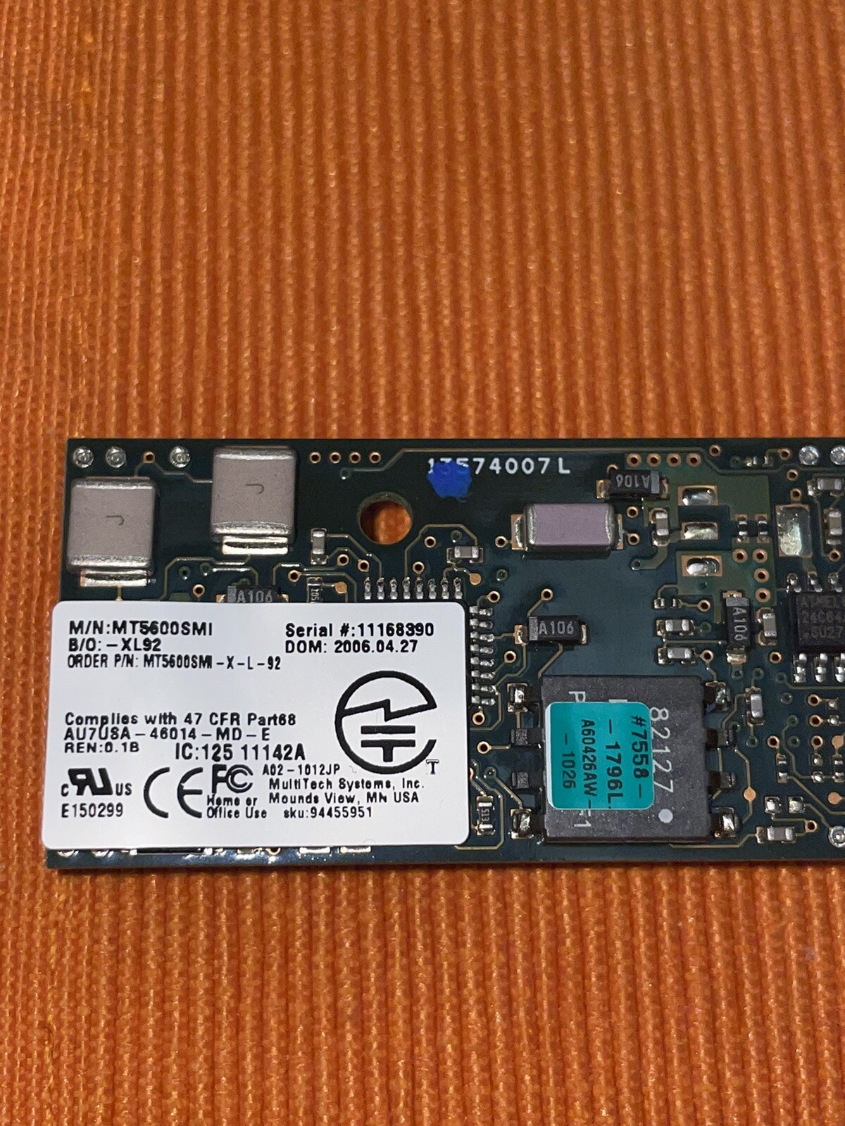 MT5600SMI-X-L-92 Serial SocketModem® Data/Fax MultiTech Systems NOS (1 piece)