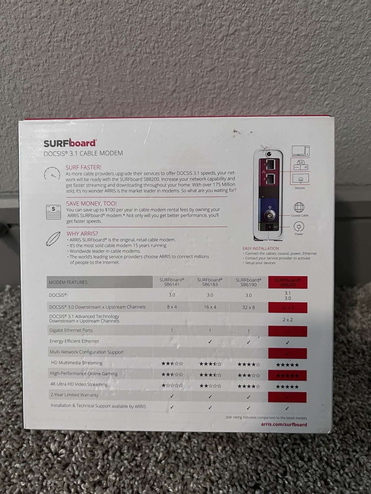 ARRIS – SURFboard SB8200 32 x 8 DOCSIS 3.1 Gig-Speed Cable Modem – WhiteModel