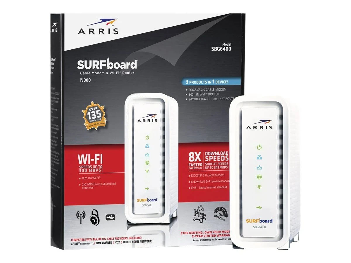 ARRIS SURFboard SBG6400 DOCSIS 3.0 Cable Modem N300 WiFi Router – 2 Network Port