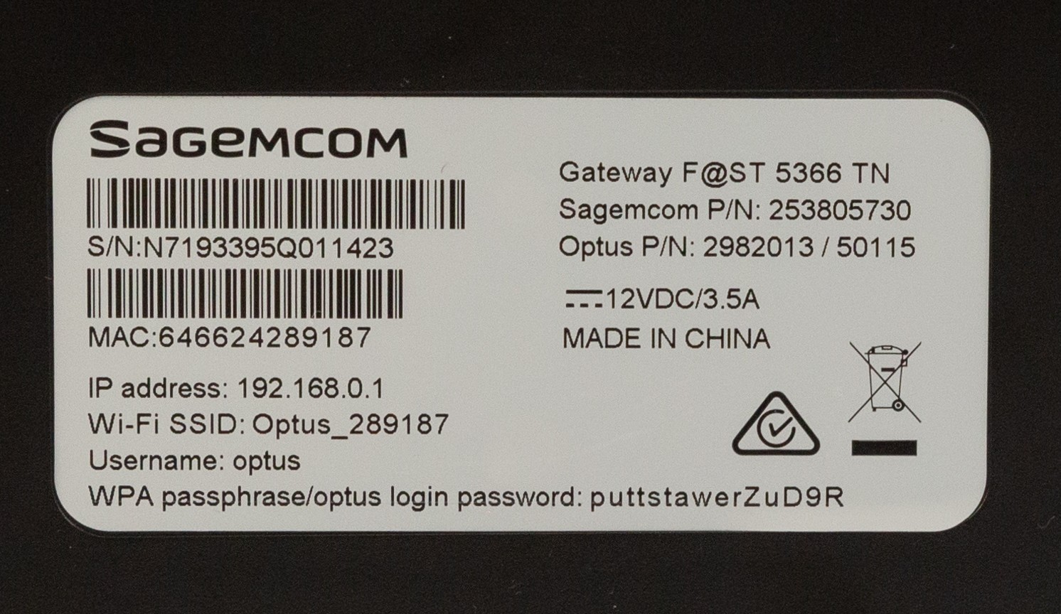 Optus Sagemcom F@ST 5366 TN NBN WiFi Modem Router Boxed Complete Working VGC