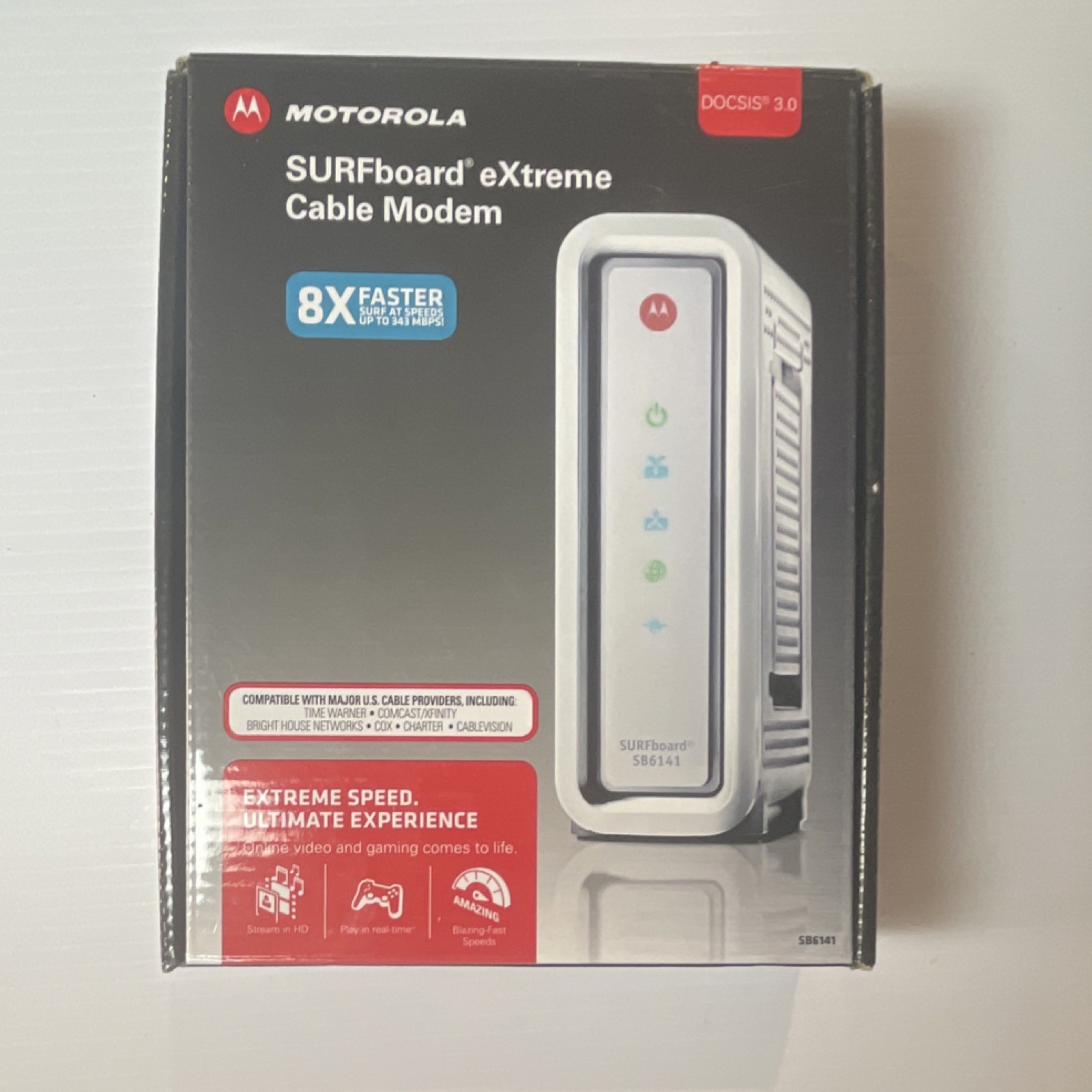 Motorola SB6141 DOCSIS 3.0 Cable Modem 343 Mbps Ethernet For Gaming HD Streaming