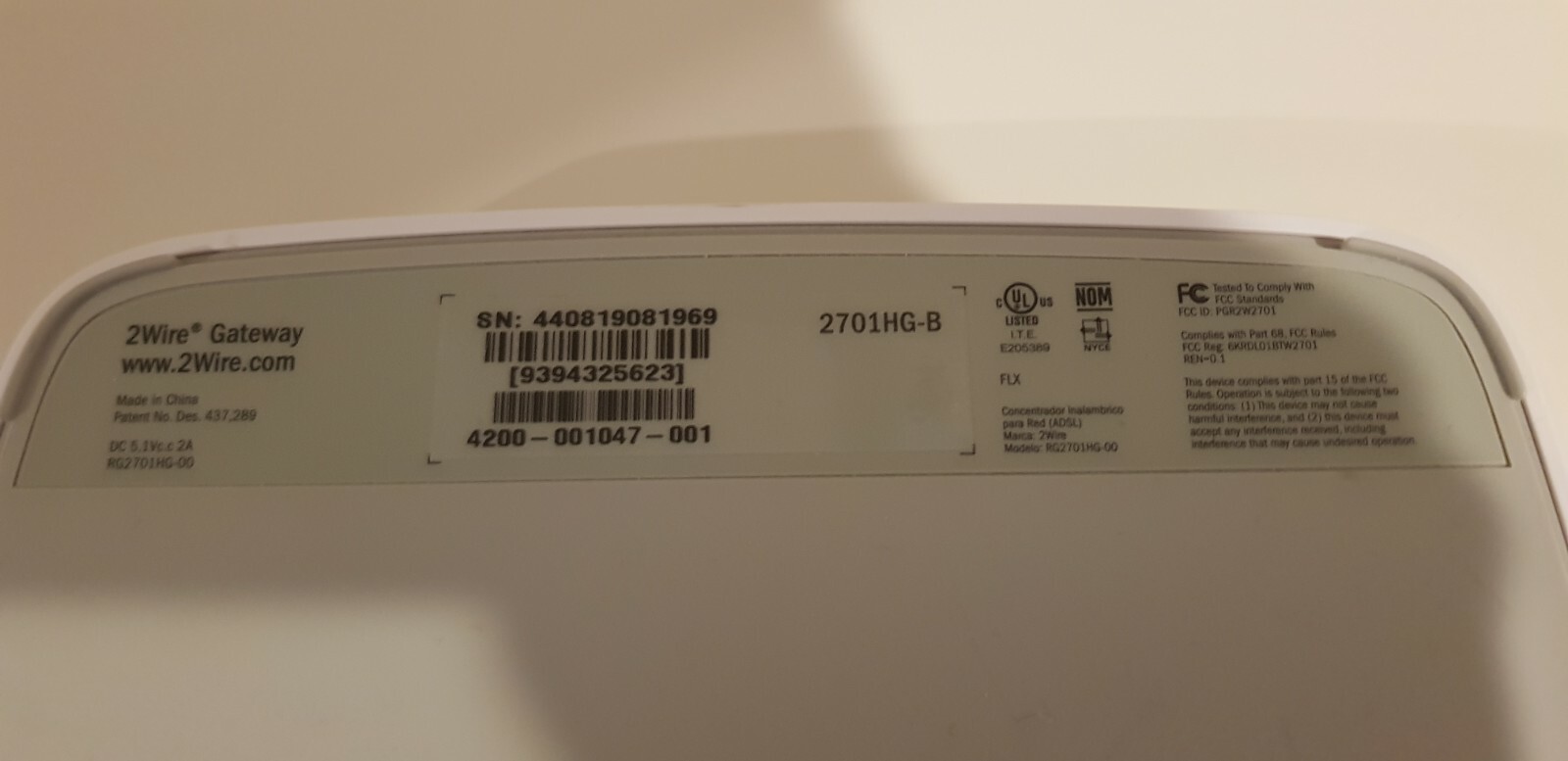 2WIRE 2701HG-B 4-PORT WIRELESS 802.11G ADSL 2/2+ GATEWAY